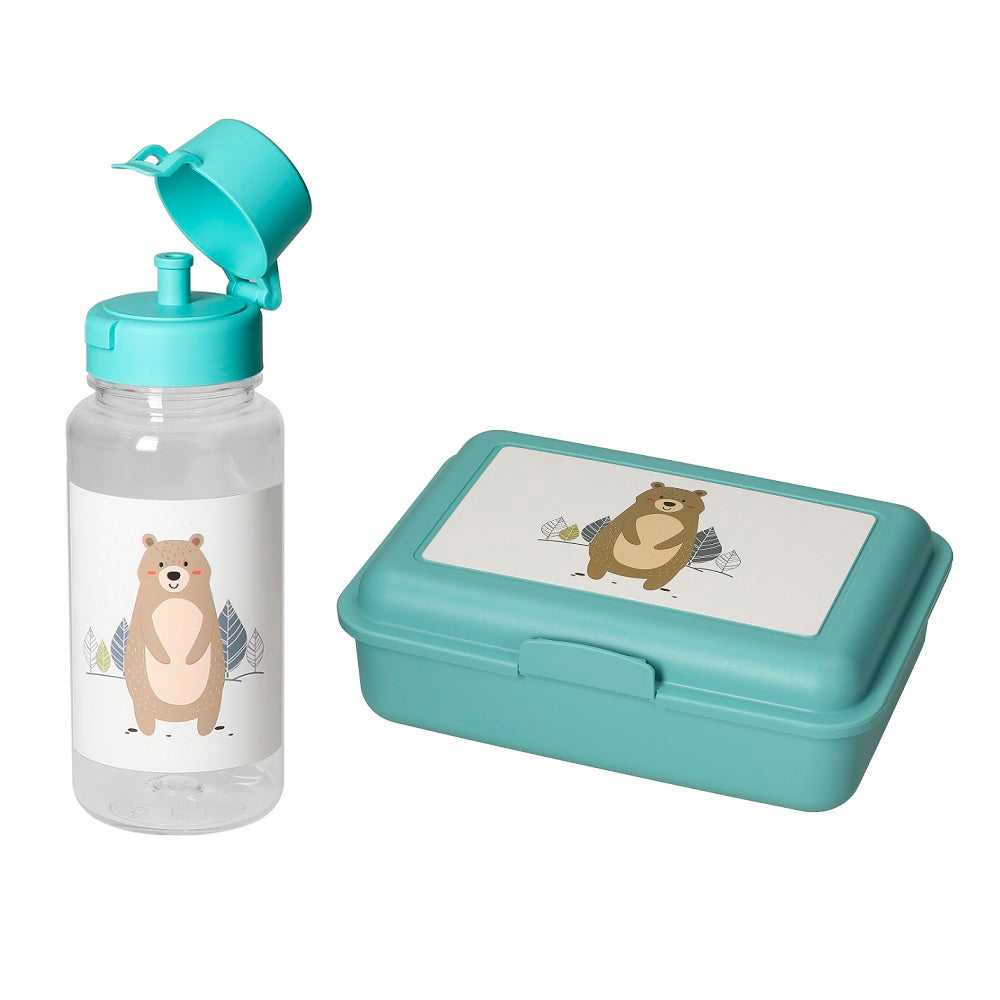 kleine Brotzeitdose und Trinkflasche (ca. 400 ml) aus Kunststoff