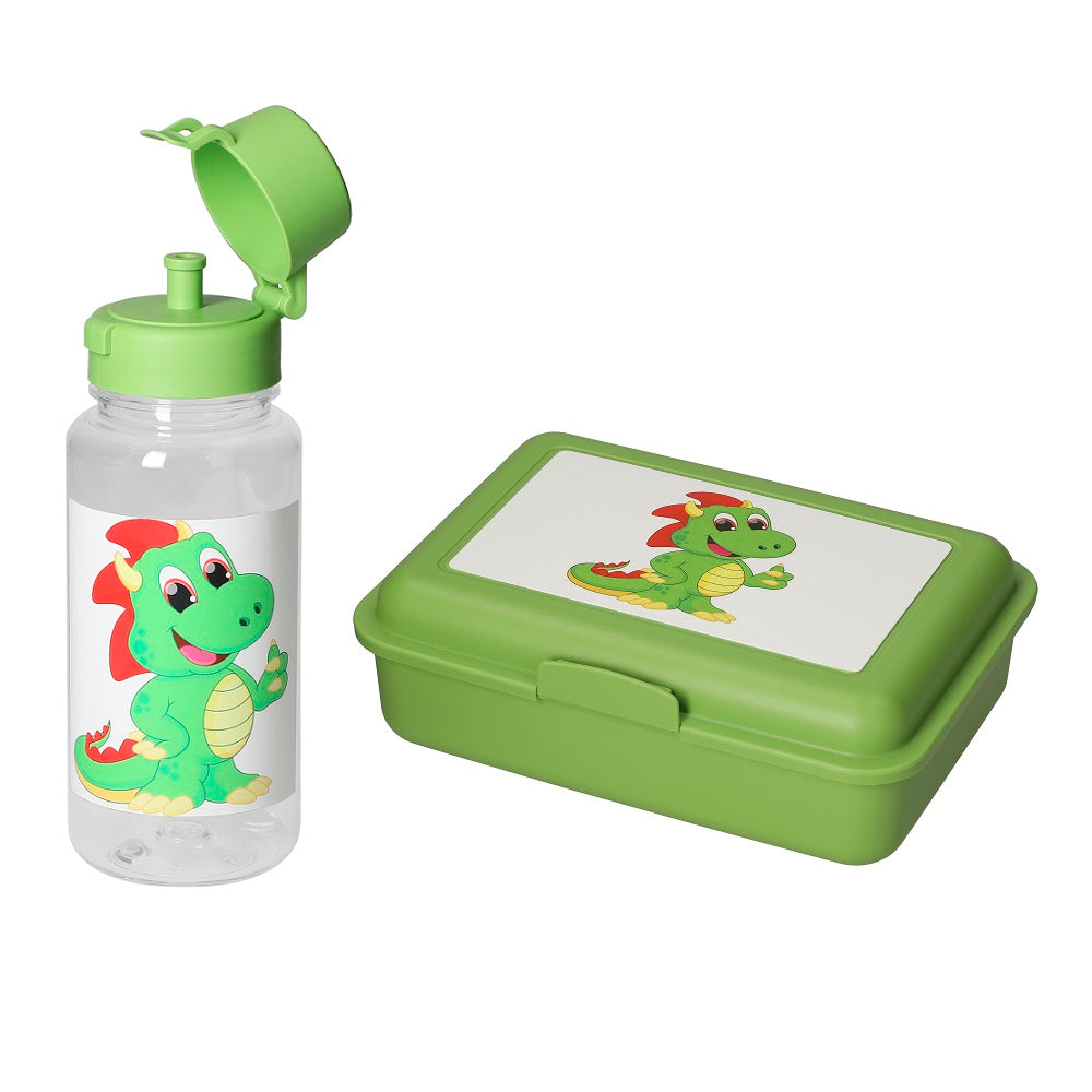 ELASTO Brotdose und Trinkflasche für Kindergarten Rucksack Drache