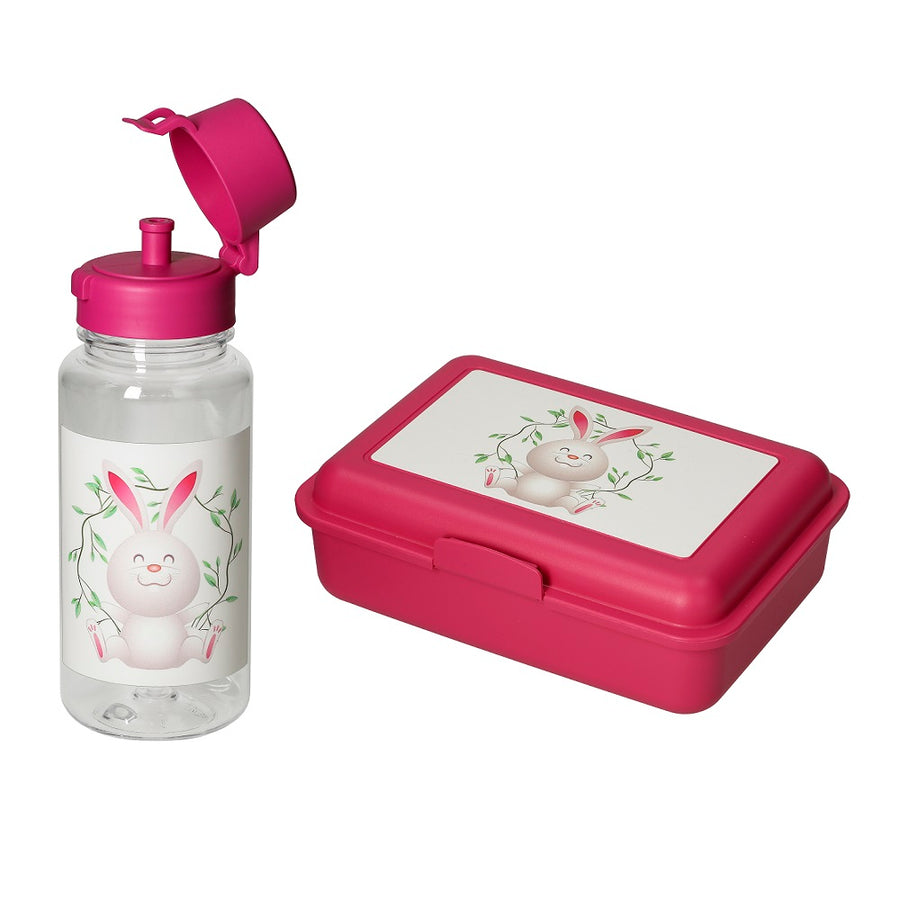 ELASTO Brotdose und Trinkflasche Lunchset zum Mini-Me Rucksack Rosie Rabbit