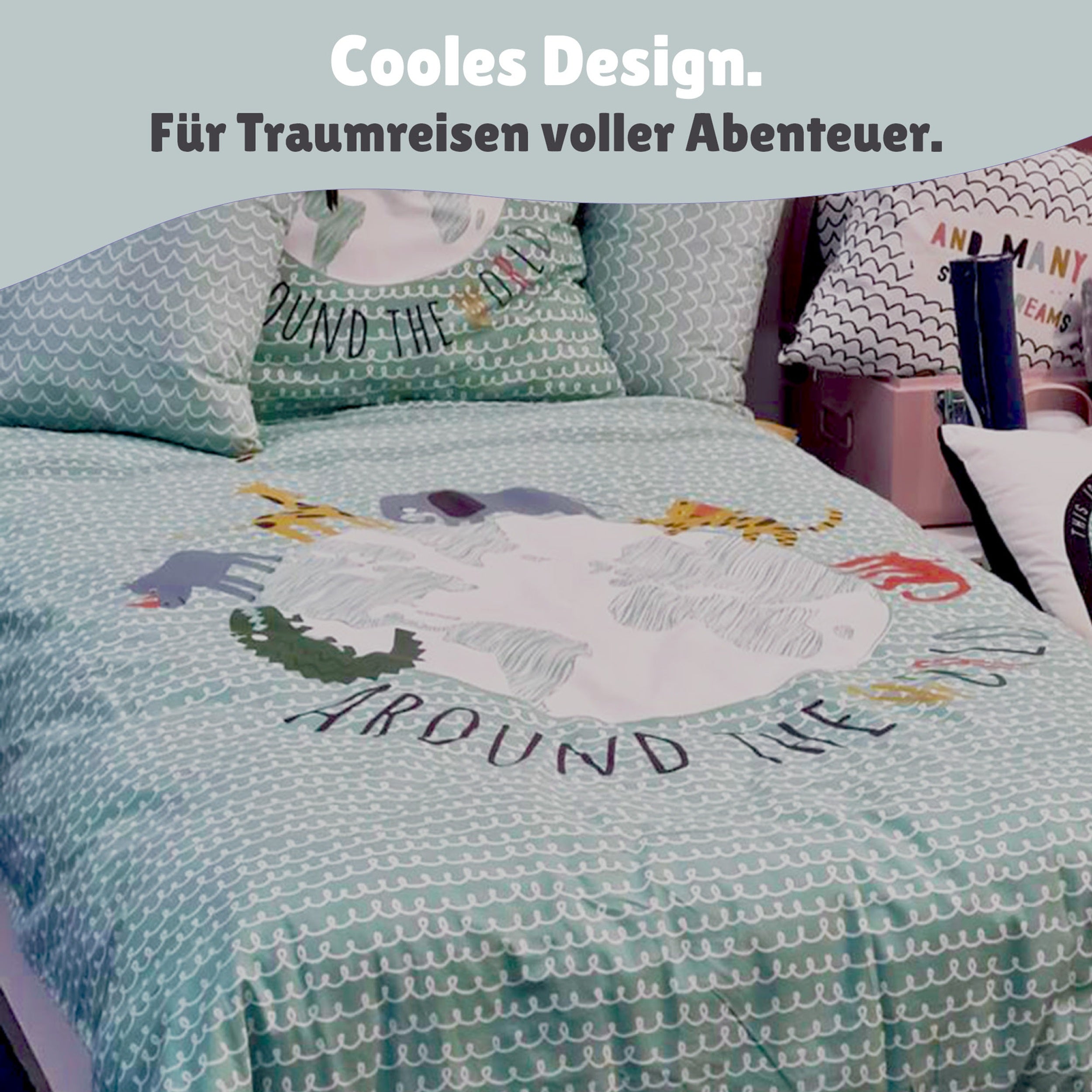 Detailansicht Erdball auf der Vorderseite mit Tieren ringsum