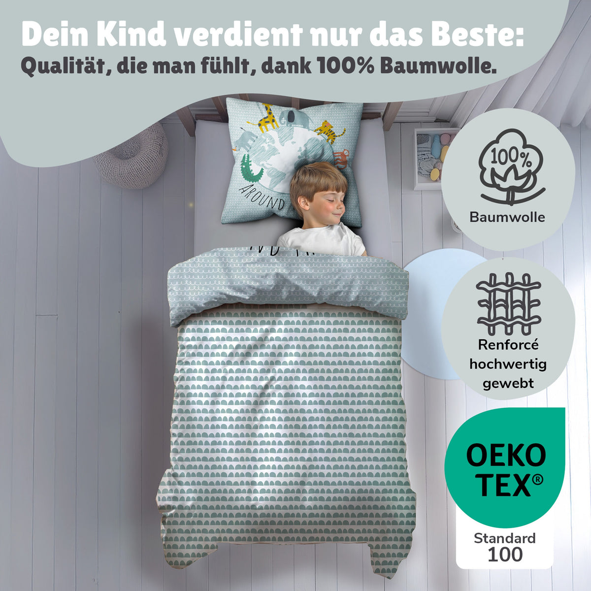 Infotafel Qualität der Bettwäsche aus 100% Baumwolle