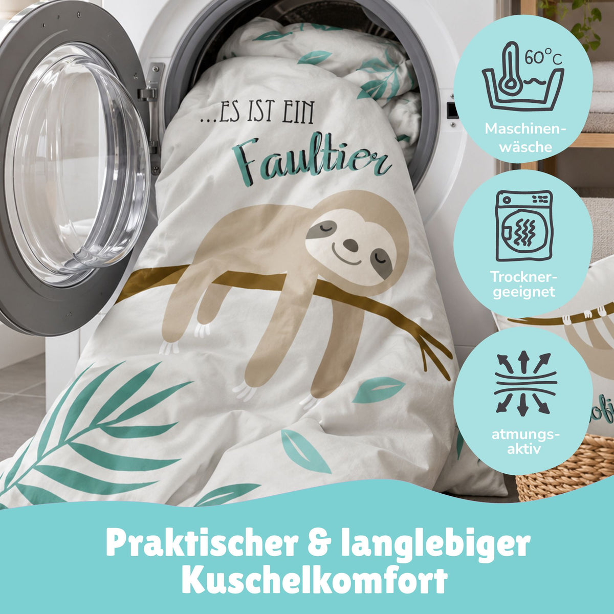 Vorderseite Faultier Bettwäsche Grau 135x200 cm Profi Chiller Motiv