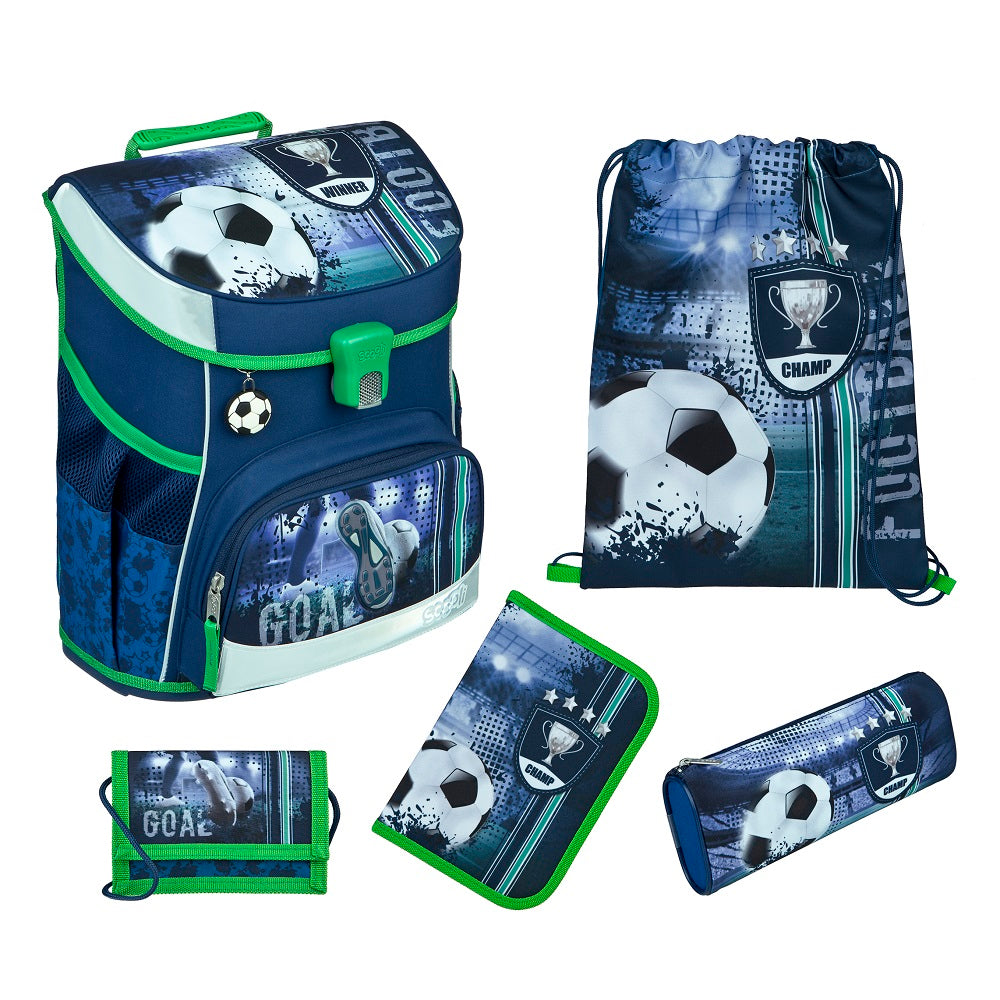 Scooli Schulranzen Fussball für Jungen Blau Ansicht seitlich