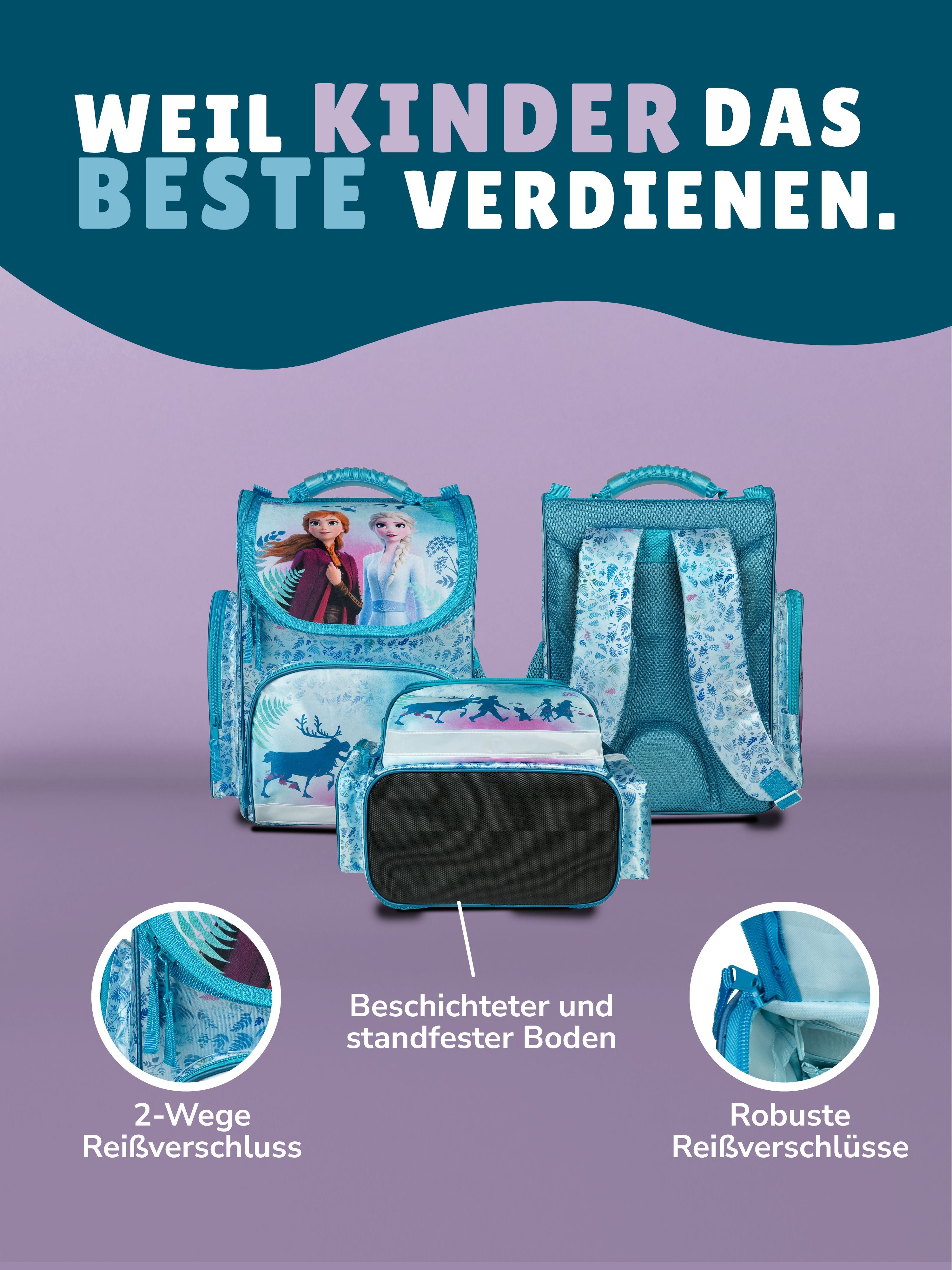 Rückansicht des Schulranzen mit ergonomischen Rückenpolster und gepolsterten Trägern