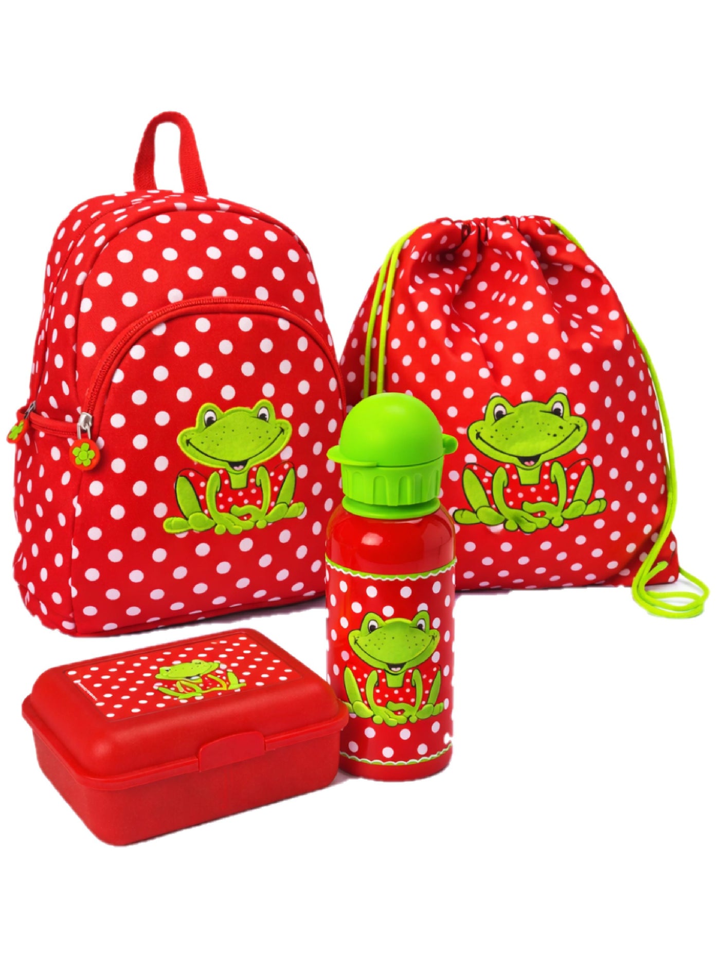 Die Spiegelburg Kindergartenrucksack Set Fröhliche Tupfen Rot mit Punkten