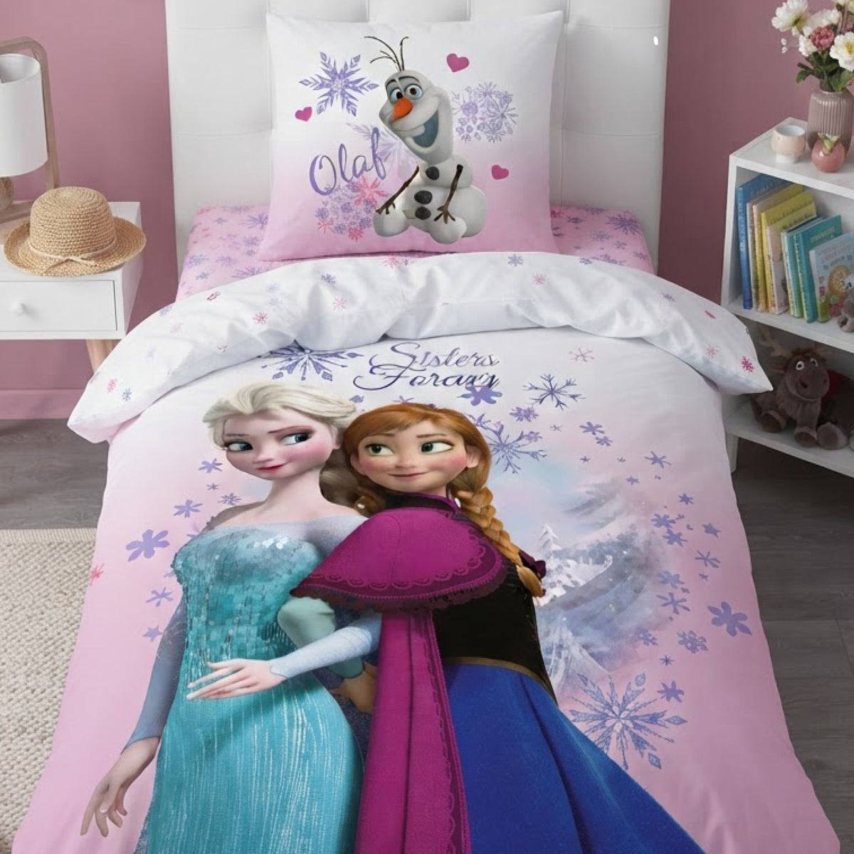 Vorderseite Eiskönigin Bettwäsche Anna Elsa Olaf Pink Rosa Mädchen Frozen