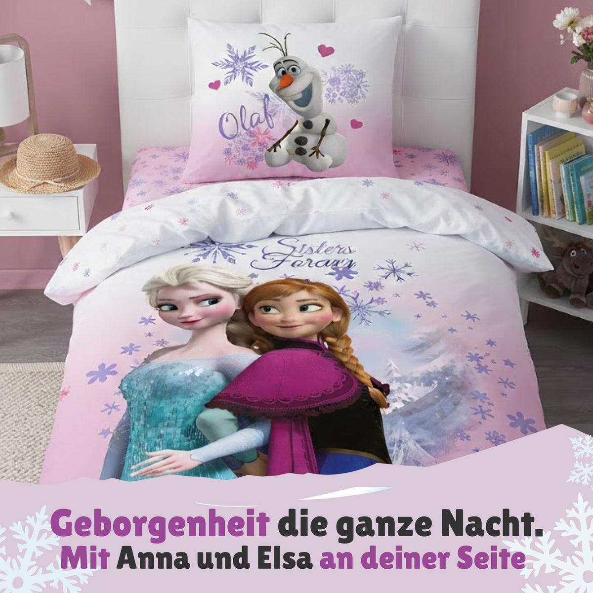 Größe 135x200 + 80x80 cm und Lieferumfang des 2-teiligen Sets der Frozen Bettwäsche