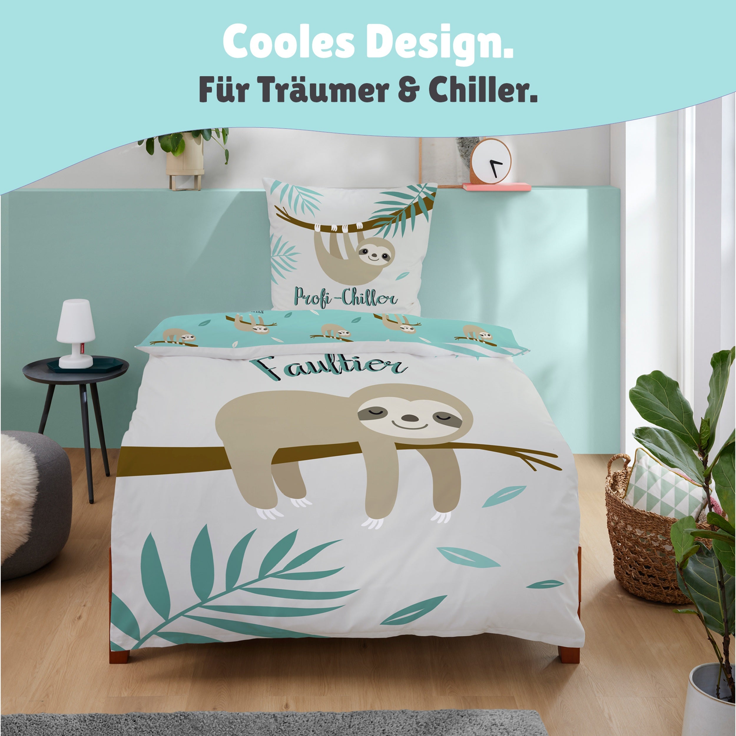 Lieferumfang und Größe Faultierbettwäsche 135x200 80x80 cm