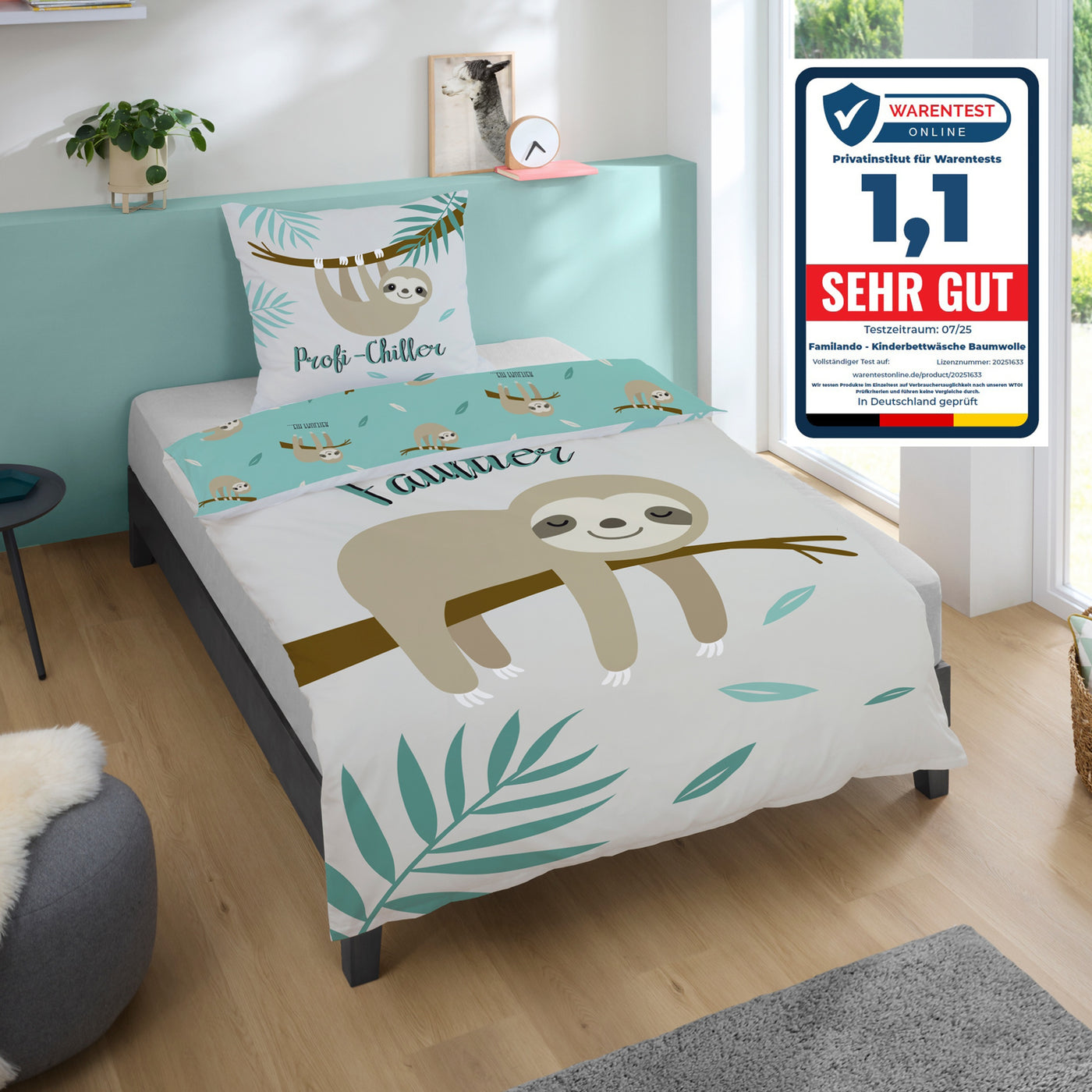 Rückseite Faultier Bettwäsche Grau 135x200 cm kleine Faultiere 