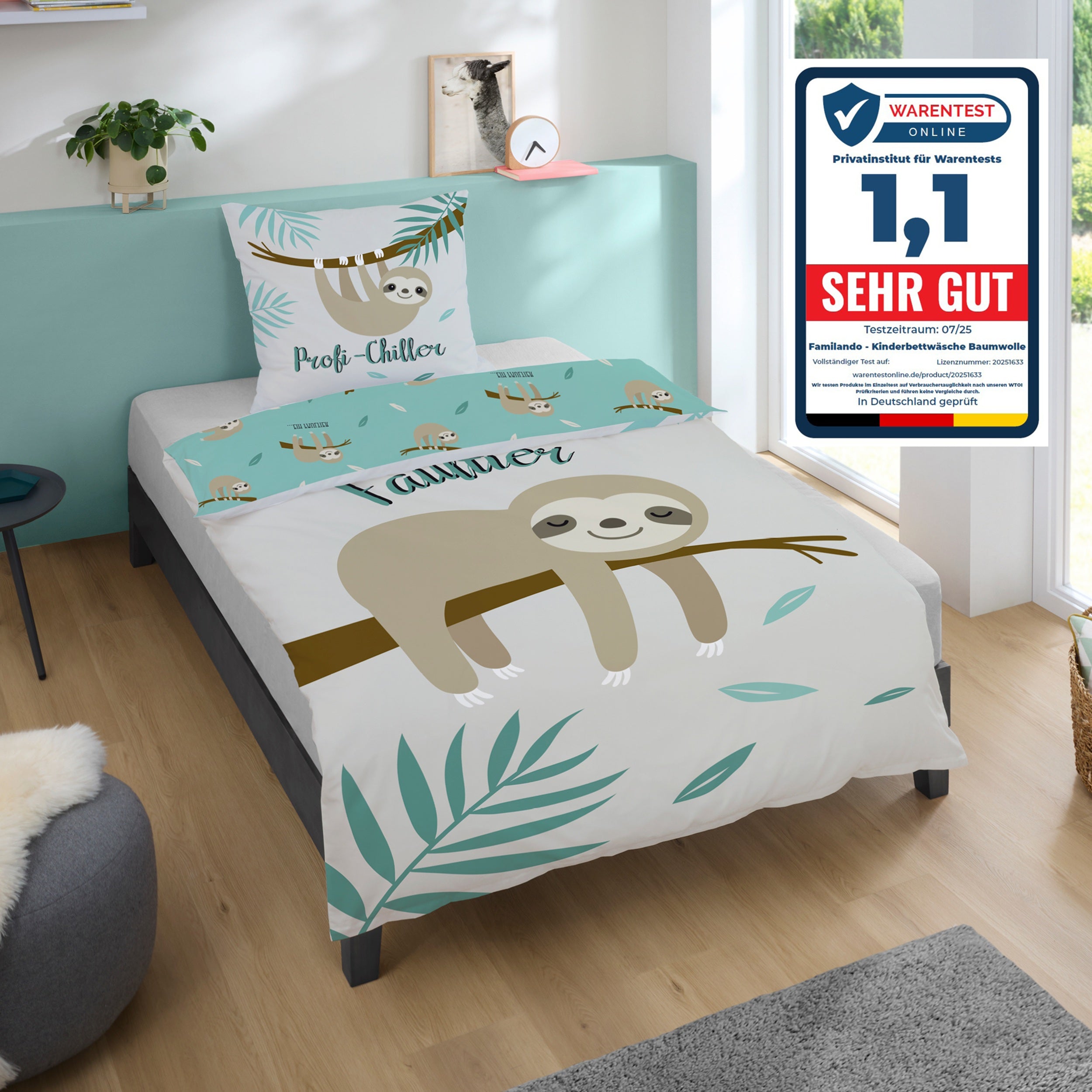 Rückseite Faultier Bettwäsche Grau 135x200 cm kleine Faultiere 