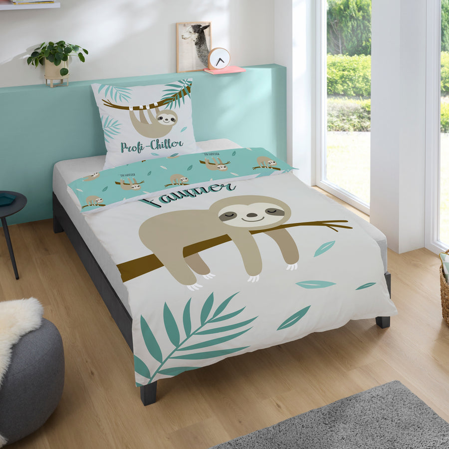 Vorderseite Faultier Bettwäsche Grau 135x200 cm Profi Chiller Motiv