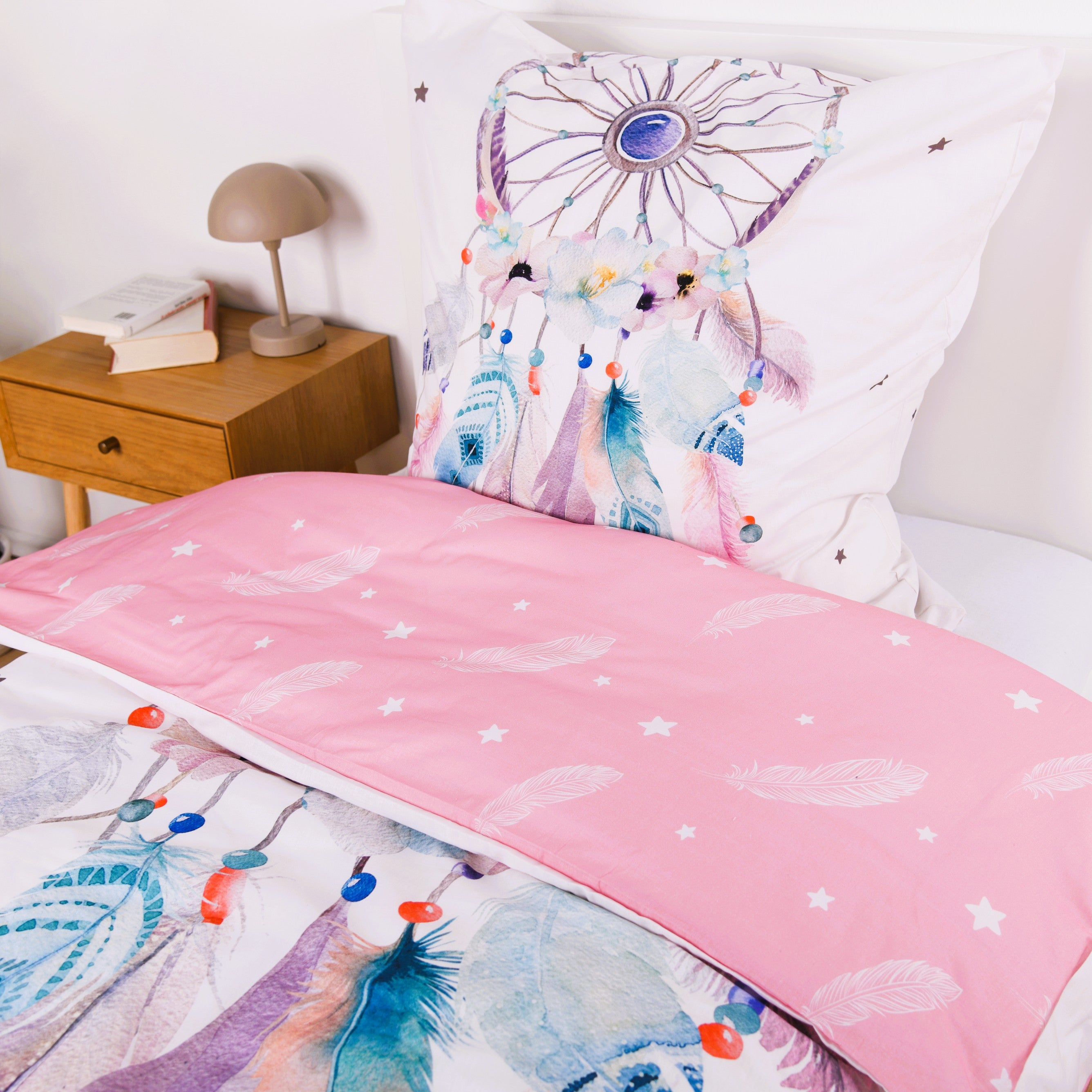 Traumfänger Bettwäsche Set 2-teilig, Rosa, 135x200 80x80 cm - Bettwäsche, Öko-Tex aus 100% Baumwolle mit Reißverschluss