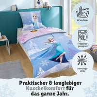 Disney Frozen Bettwäsche mit Anna und Elsa - Die Eiskönigin Bettwäsche Set 135x200 80x80 cm mit Reißverschluss - 100% Baumwolle, Öko-Tex