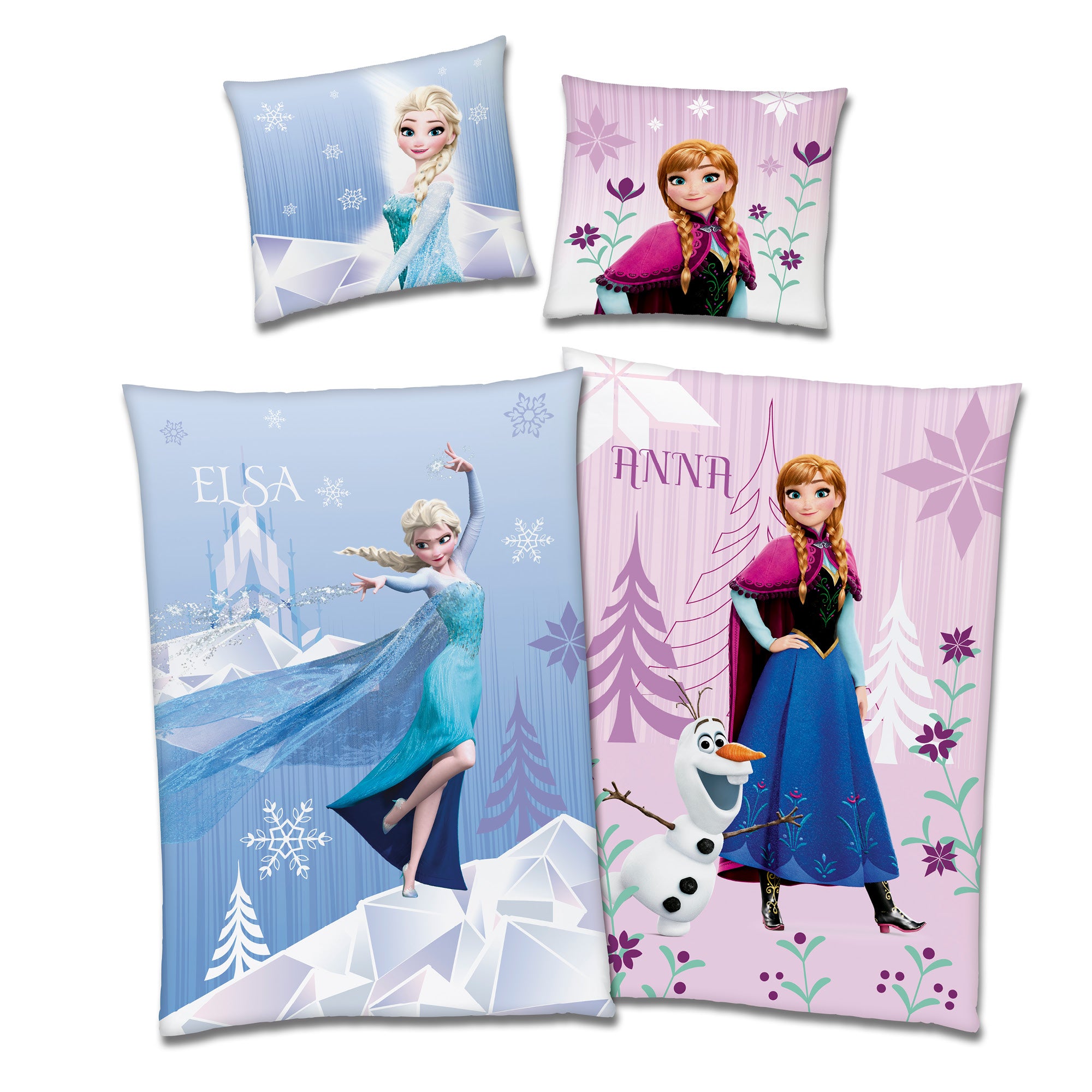 Disney Frozen Bettwäsche mit Anna und Elsa - Die Eiskönigin Bettwäsche Set 135x200 80x80 cm mit Reißverschluss - 100% Baumwolle, Öko-Tex