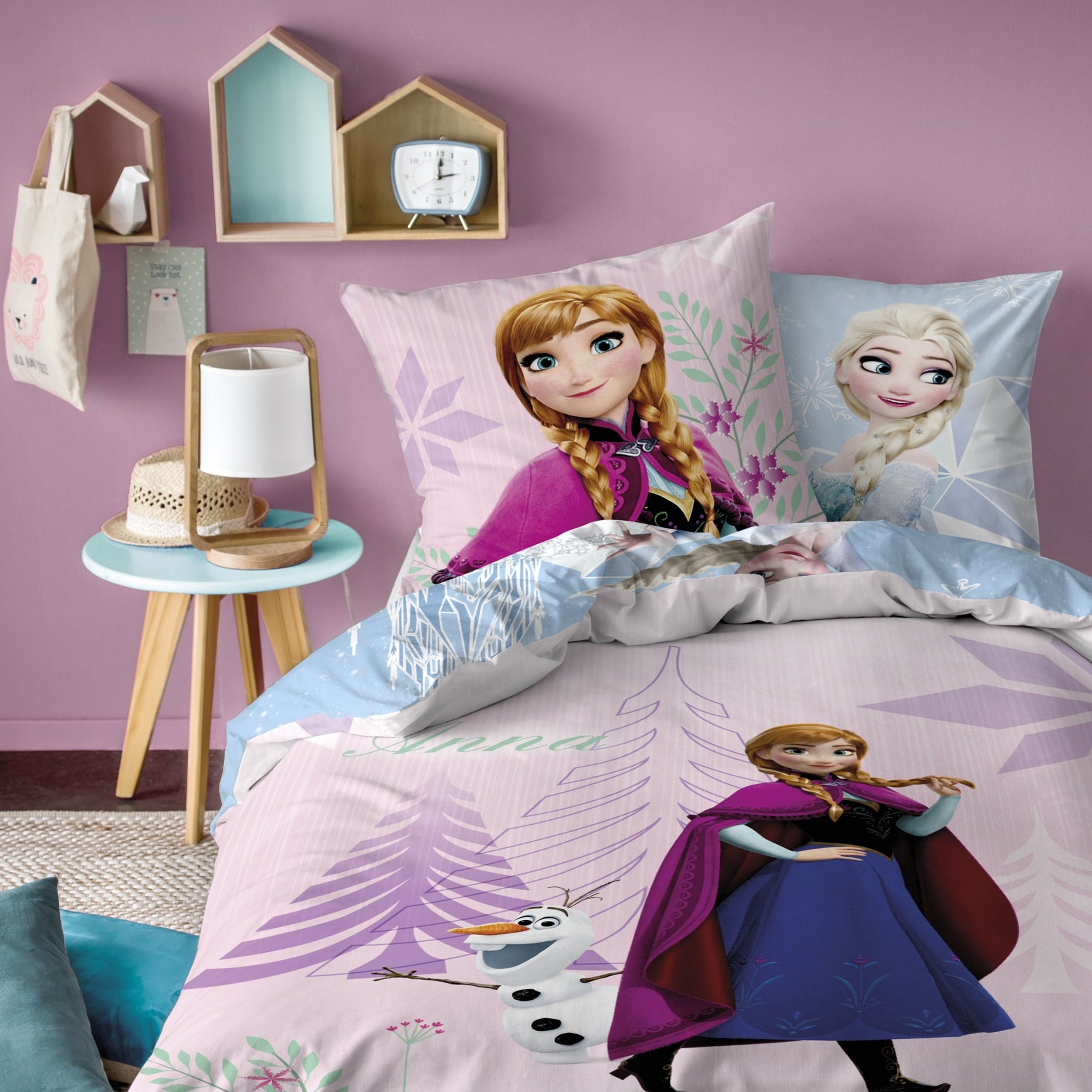 Disney Frozen Bettwäsche mit Anna und Elsa - Die Eiskönigin Bettwäsche Set 135x200 80x80 cm mit Reißverschluss - 100% Baumwolle, Öko-Tex