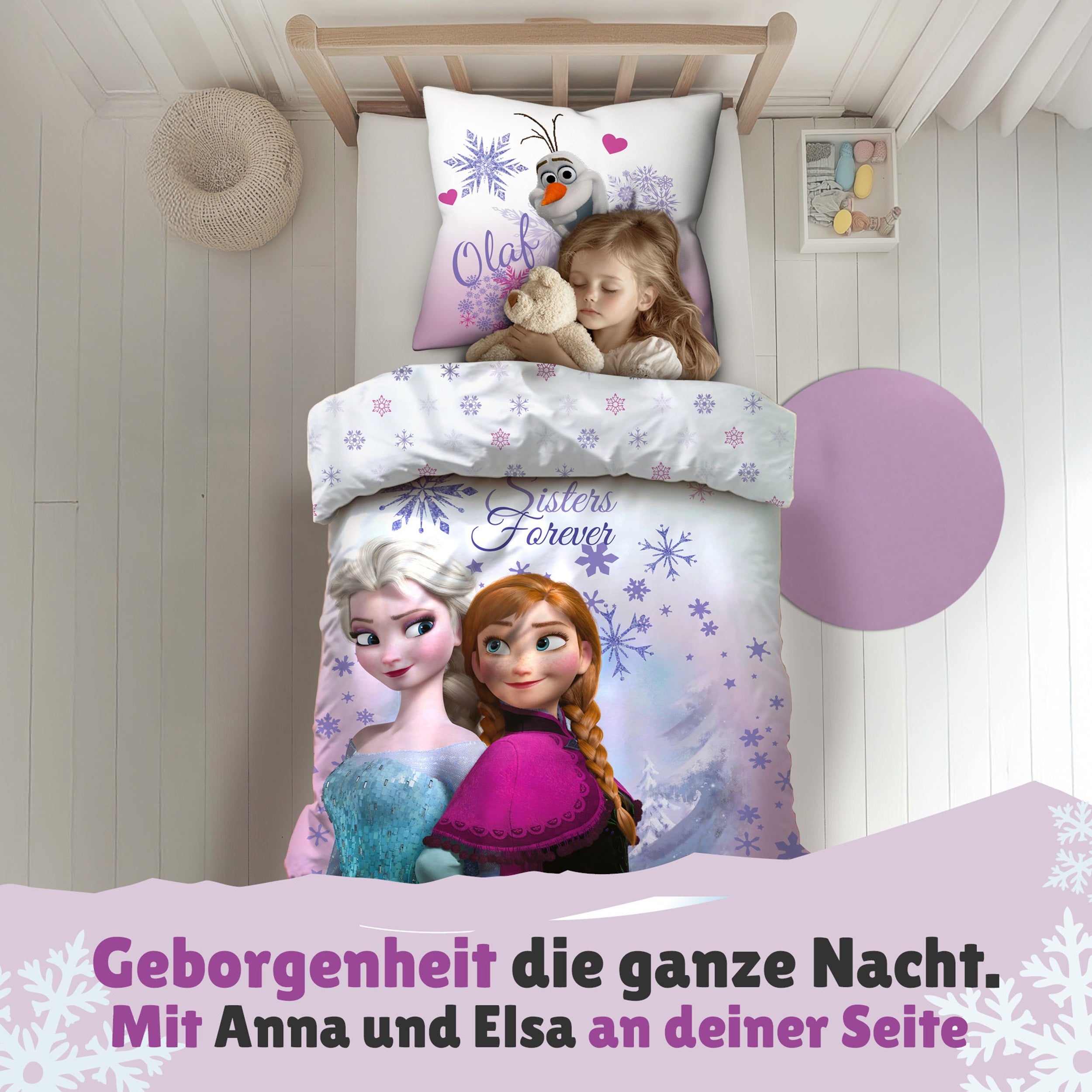 Infos Material und Waschhinweise Eiskönigin Bettwäsche Anna Elsa Olaf Pink Rosa Mädchen Frozen 