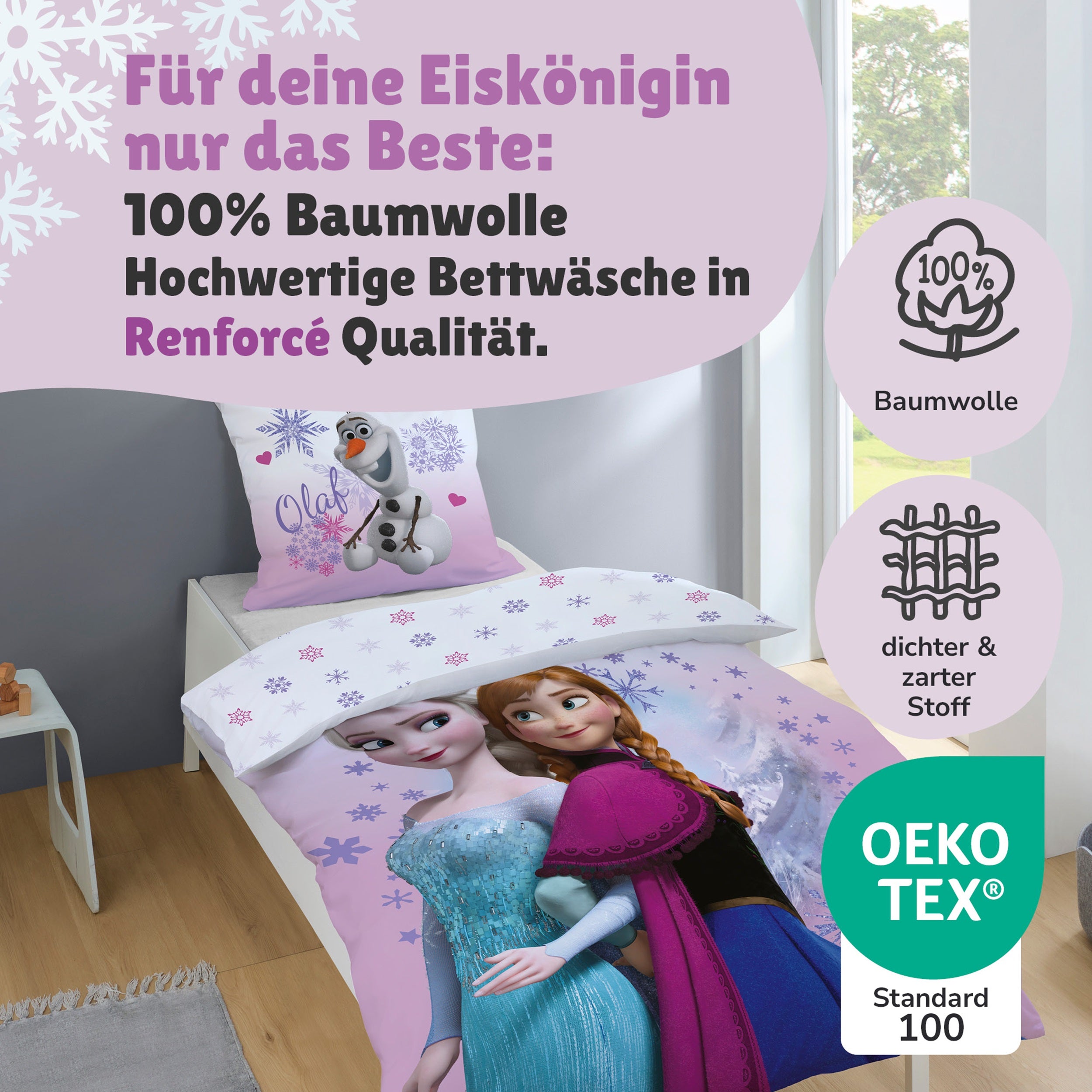 Wende Bettwäsche Set Eiskönigin Bettwäsche Anna Elsa Olaf Pink Rosa Mädchen Frozen 