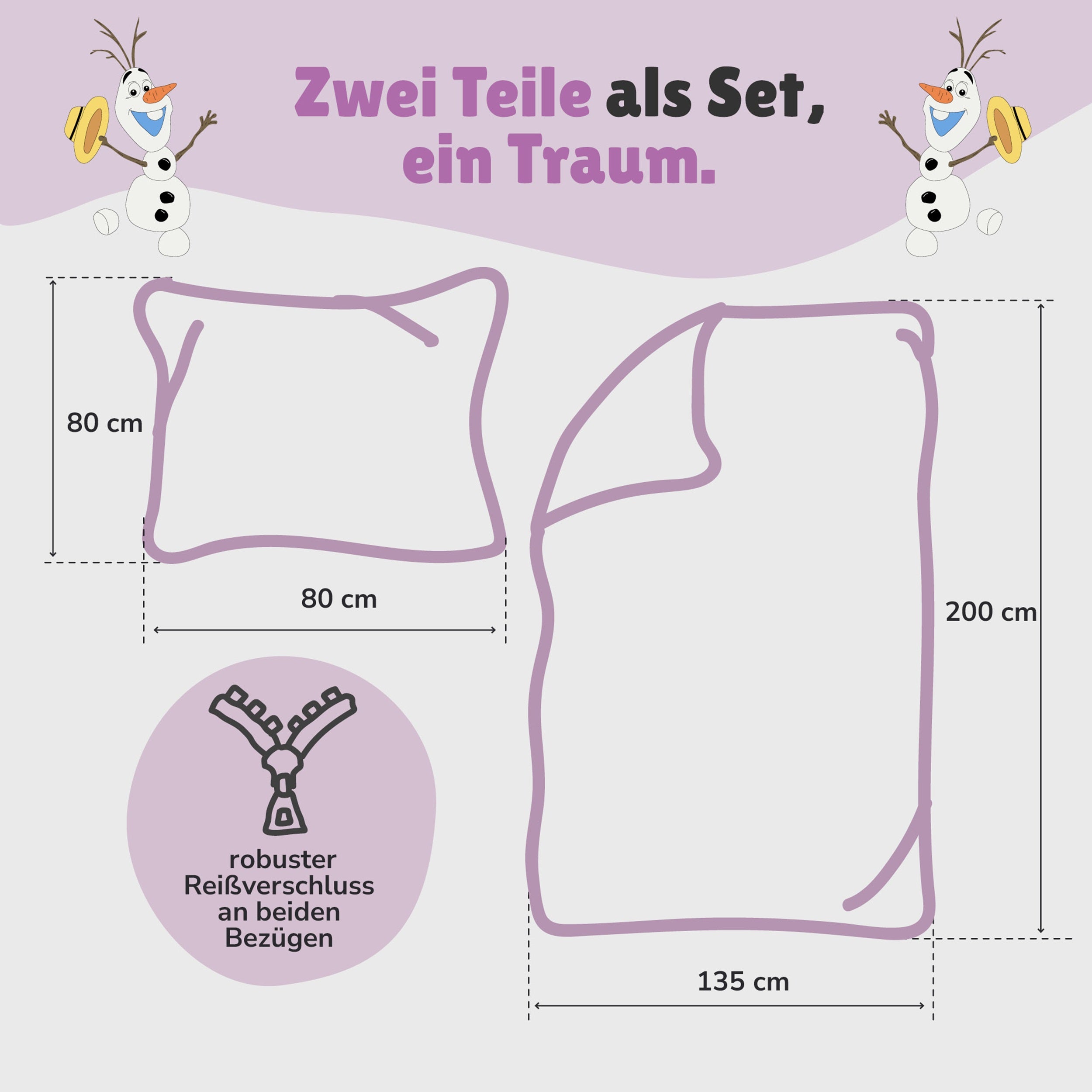 Kinderbettwäsche für Mädchen Disney Frozen Die Eiskönigin 135x200cm 80x80cm (2-tlg.) Pink Mountain Rosa aus 100% Baumwolle