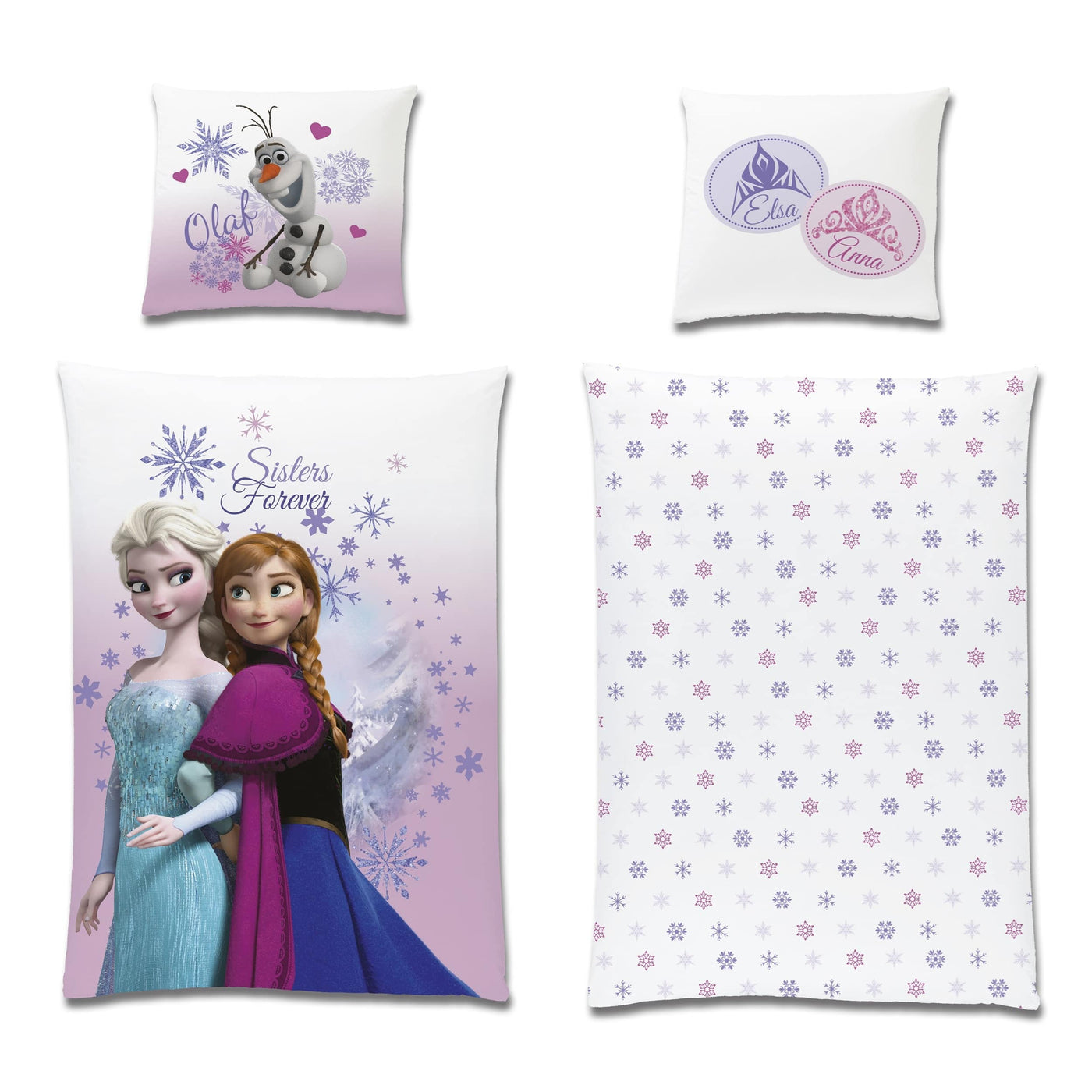 Frozen Bettwäsche Set 2-teilig "Sisters" 135x200 80x80 cm - Anna & Elsa Bettwäsche aus 100% Baumwolle mit Reißverschluss - maschinenwaschbar, Öko-Tex