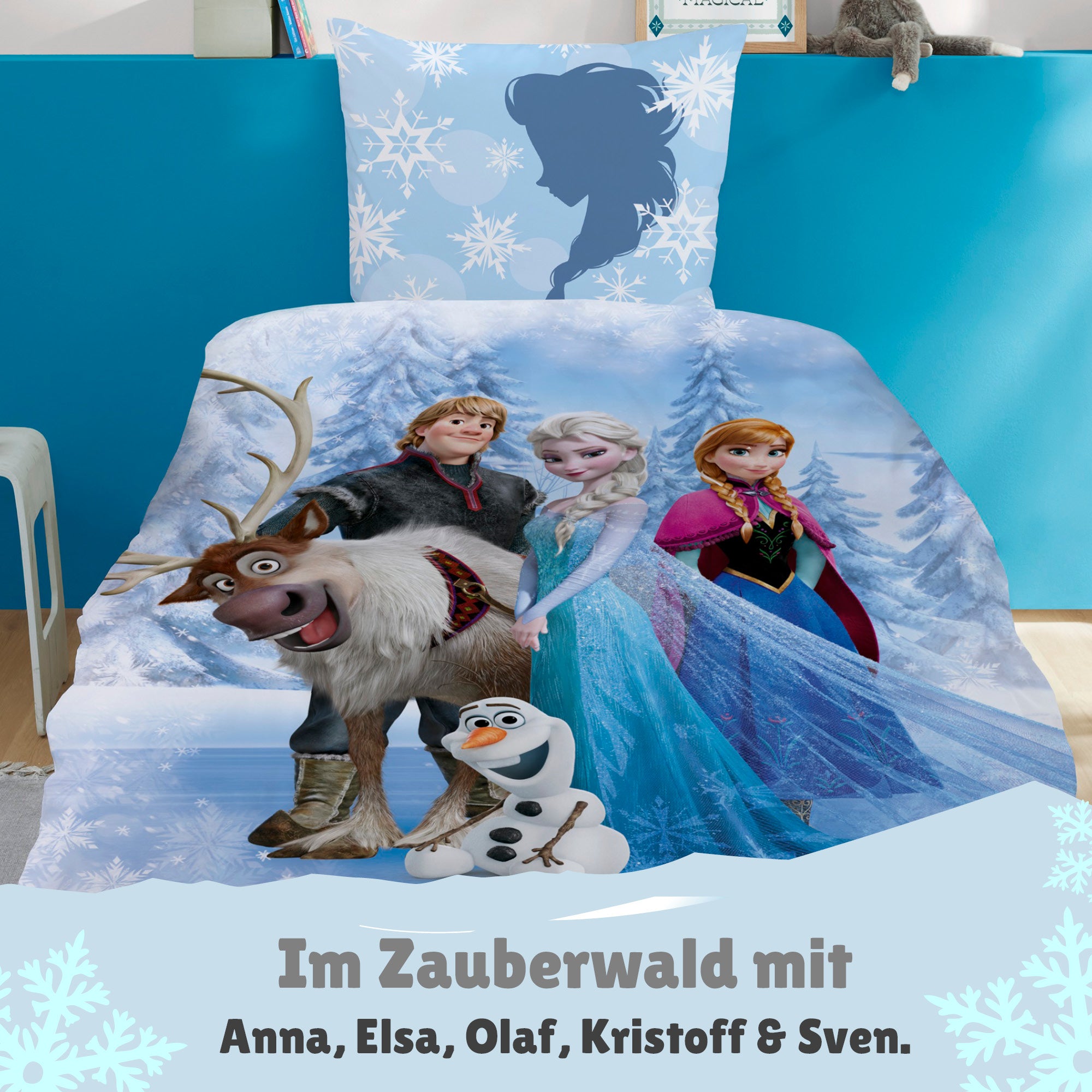 Vorderseit der Bettwäsche aufs Bett gezogen - auf Decke alle Charaktere sichtbar
