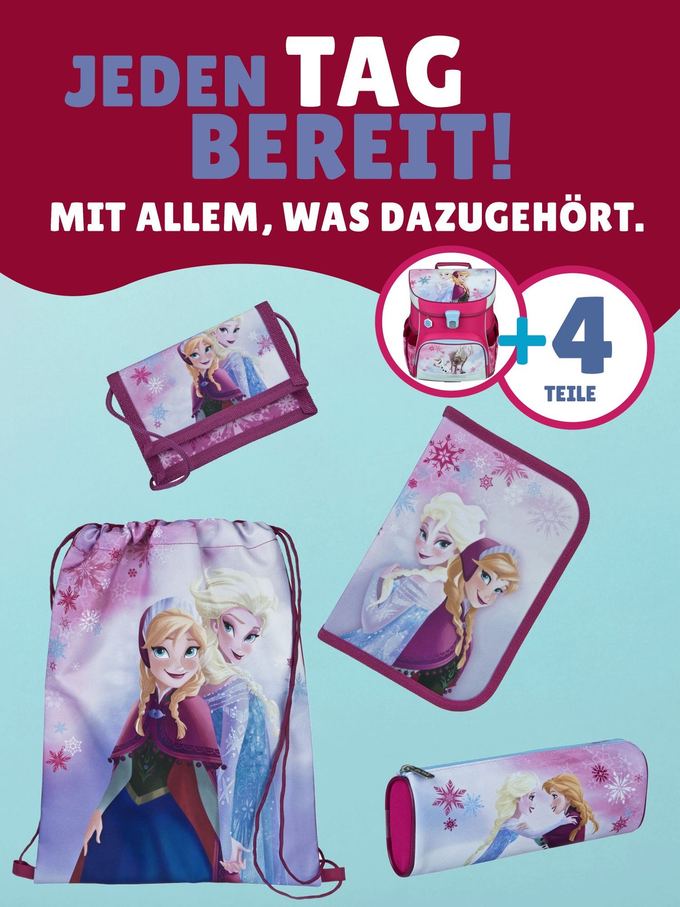 Scooli Campus Fit Schulranzen Set Frozen, Eiskönigin rosa - Schultasche 1. Klasse