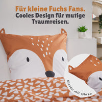 Detailansicht Kopfkissen in Optik eines Fuchs-Gesichts mit Ohren