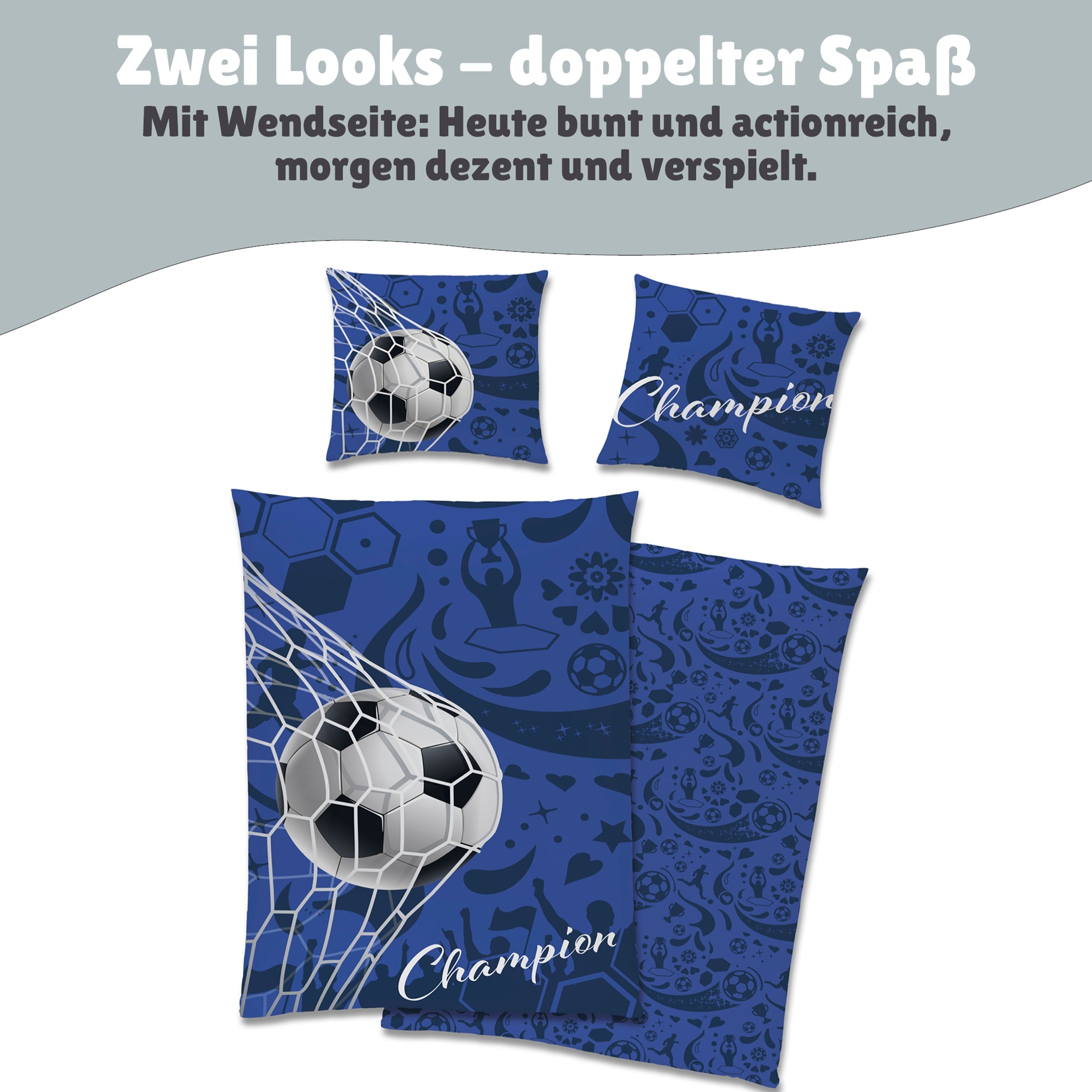 Rückseite der Fußball Bettwäsche aufs Bett gezogen