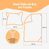 Infotafel Lieferumfang des 2-teiligen Sets bestehend aus Deckenbezug 135x200 cm und Kissenbezug 80x80 cm