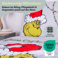 Detailaufnahme Kissenbezug und Info zum Mikrofaser Material