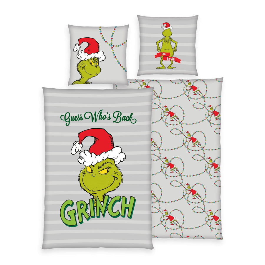 Grinch Bettwäsche Set 2-teilig in grün grau rot mit Wendeseite gemustert