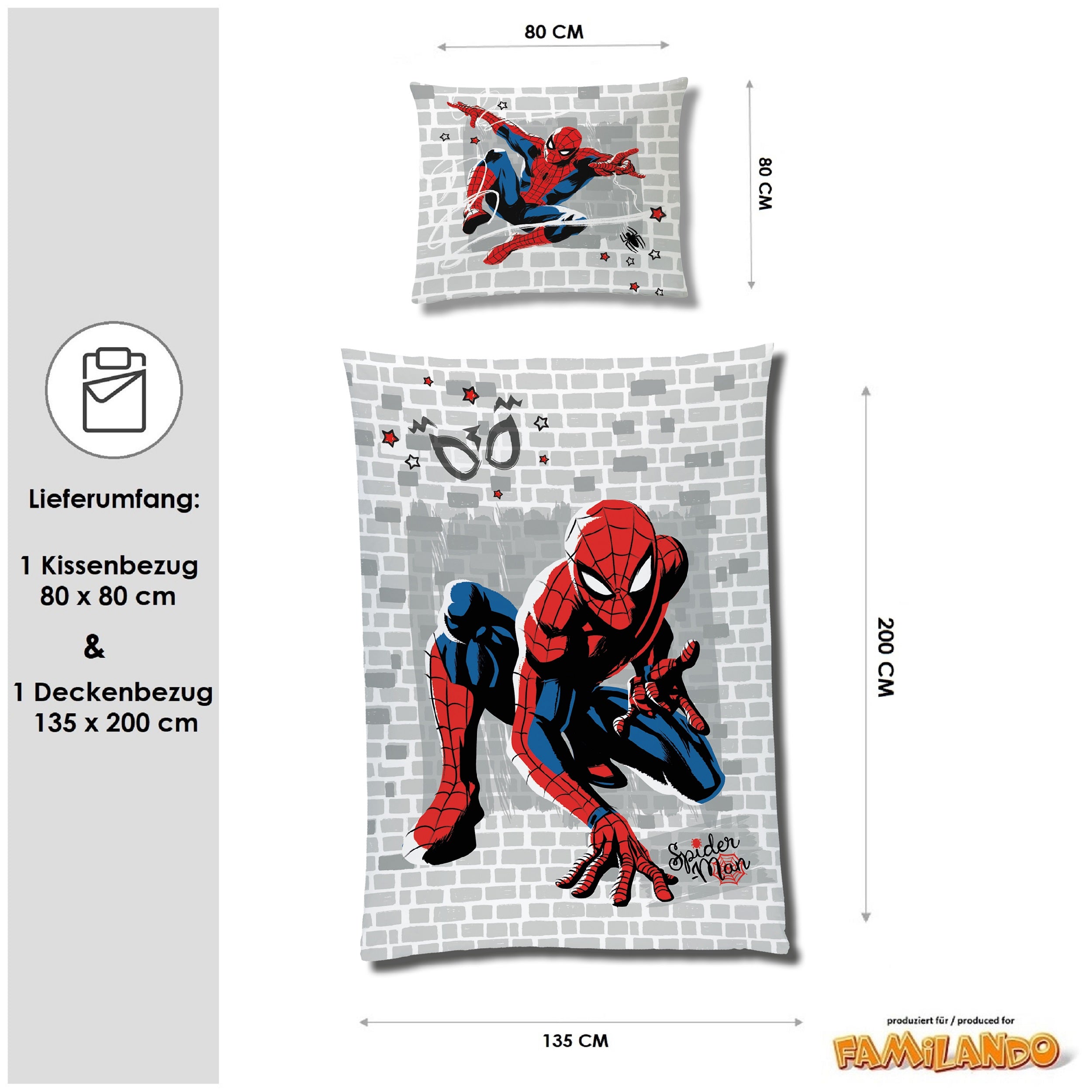 Spiderman Bettwäsche Set 135x200 80x80 cm Fleece Bettwäsche für den Winter mit Reißverschluss