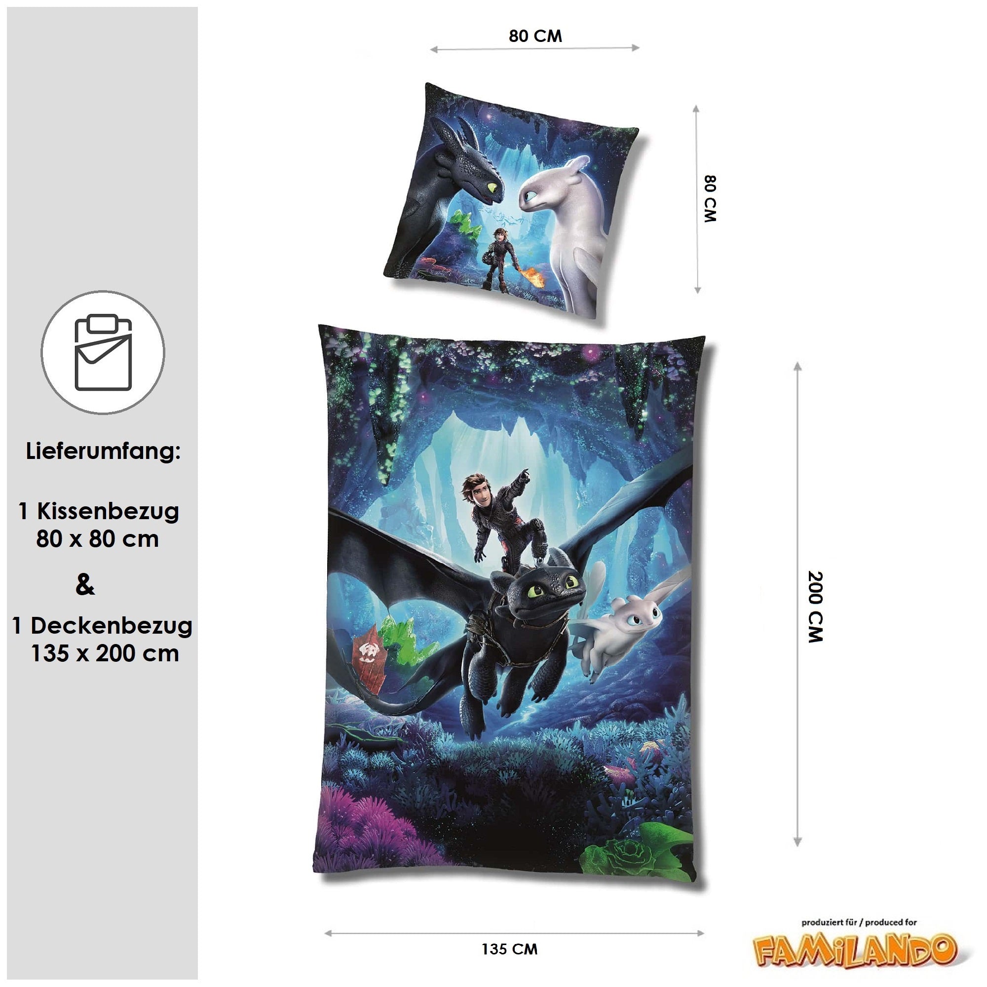 Disney Dragons Bettwäsche Rückseite mit Muster kleine blaue Drachen