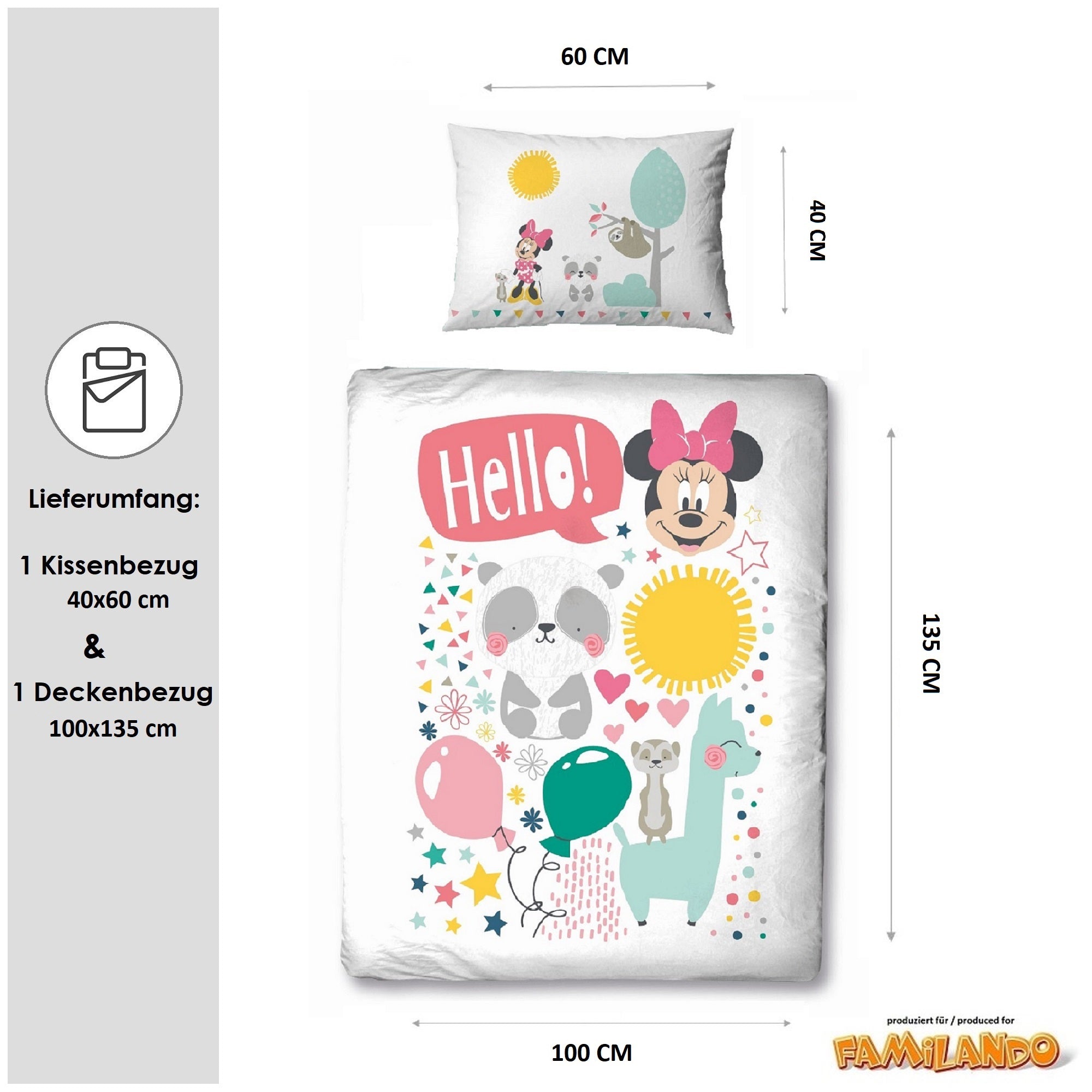 Größe und Lieferumfang 100x135 cm + 40x60 cm Kissen 2 teiliges Sets