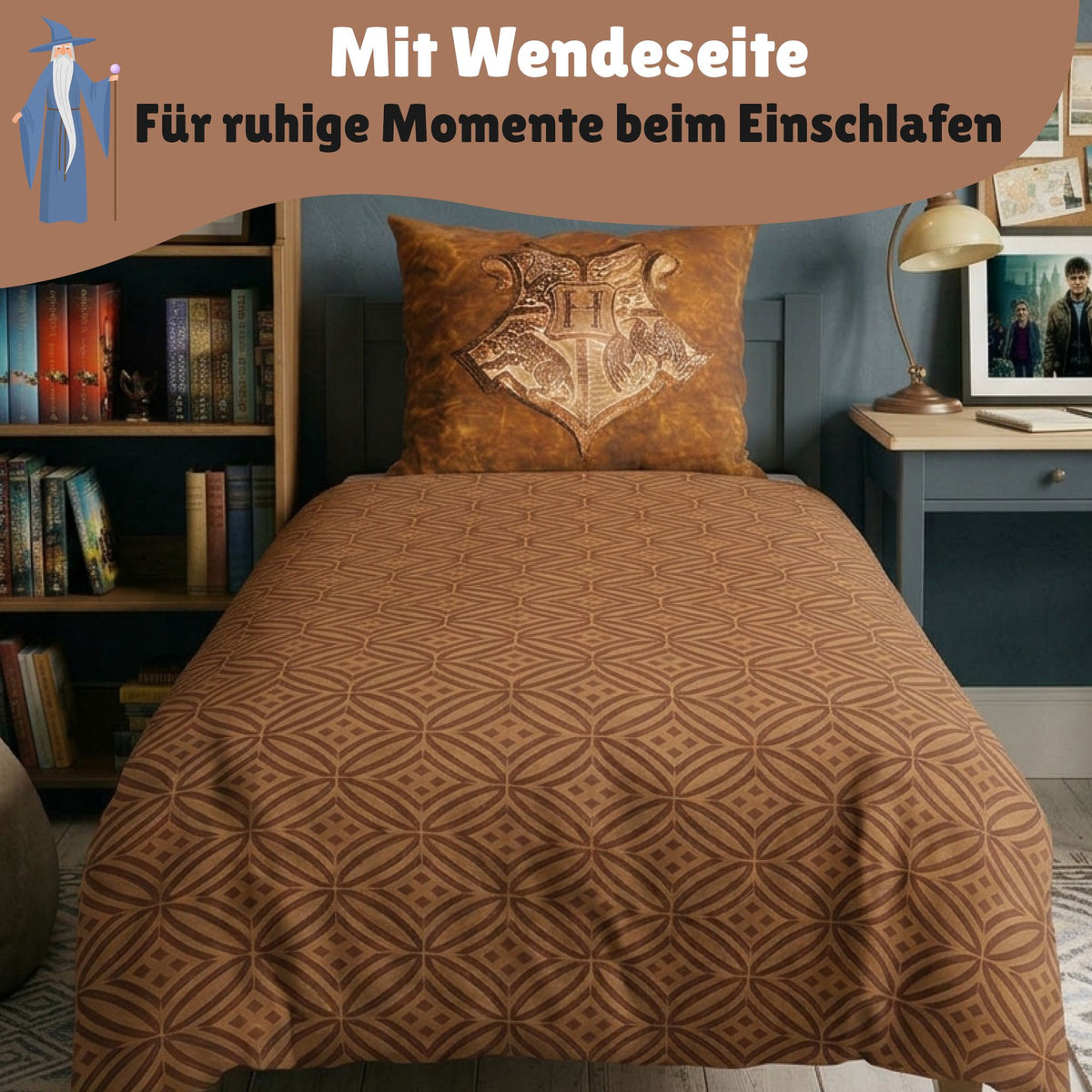 Harry Potter Microfaser Bettwäsche 135x200 cm Vorder- und Rückseite nebeneinander