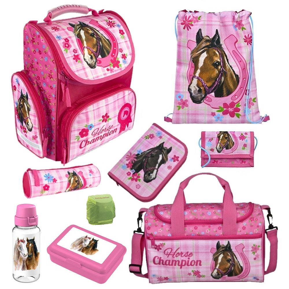 Pferde Schulranzen Set für Mädchen 1. Klasse Rosa