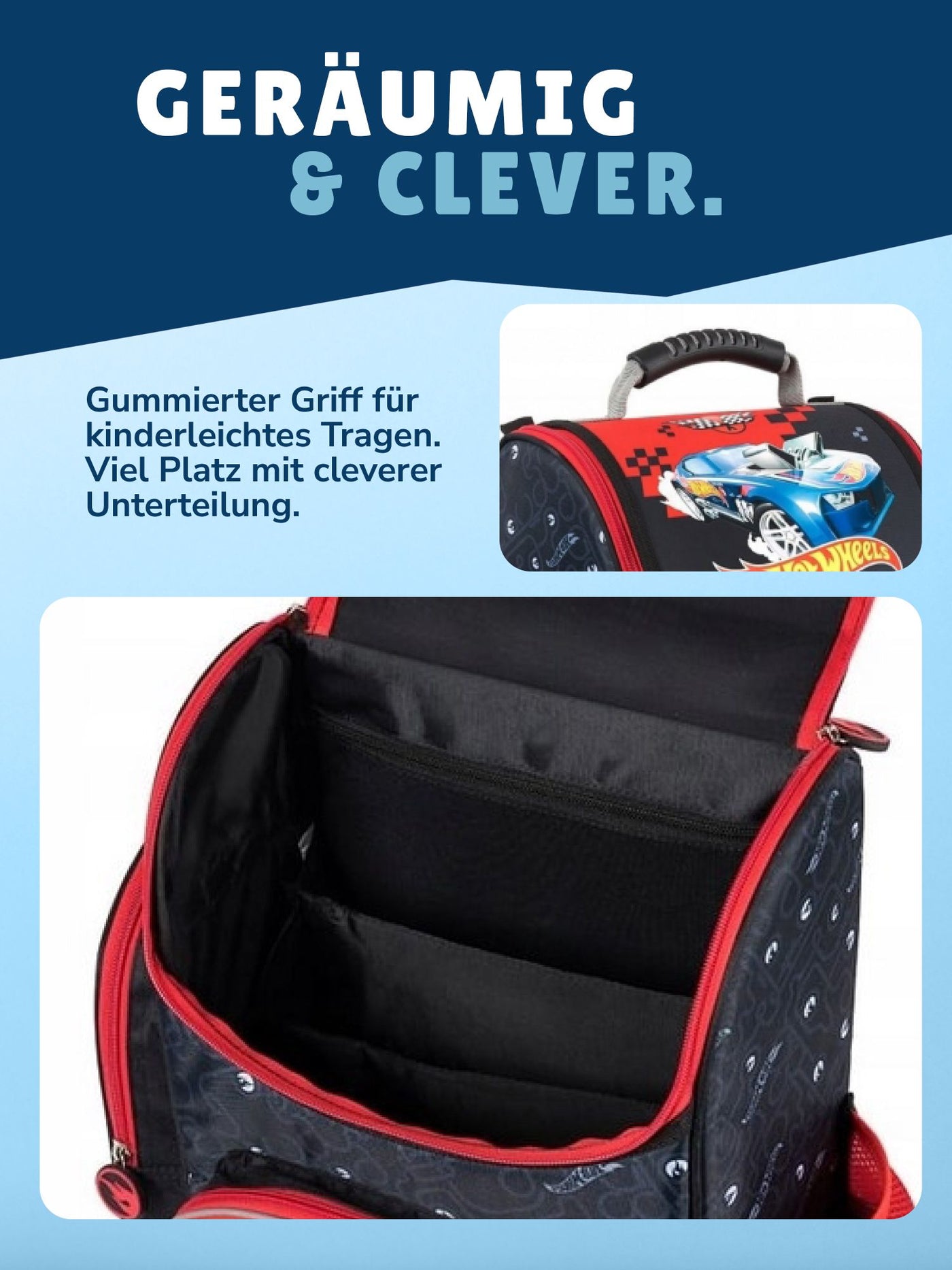 Jungen Schulranzen 7-teiliges Set Hot Wheels Tornister 1. Klasse mit Brotbox und Trinkflasche
