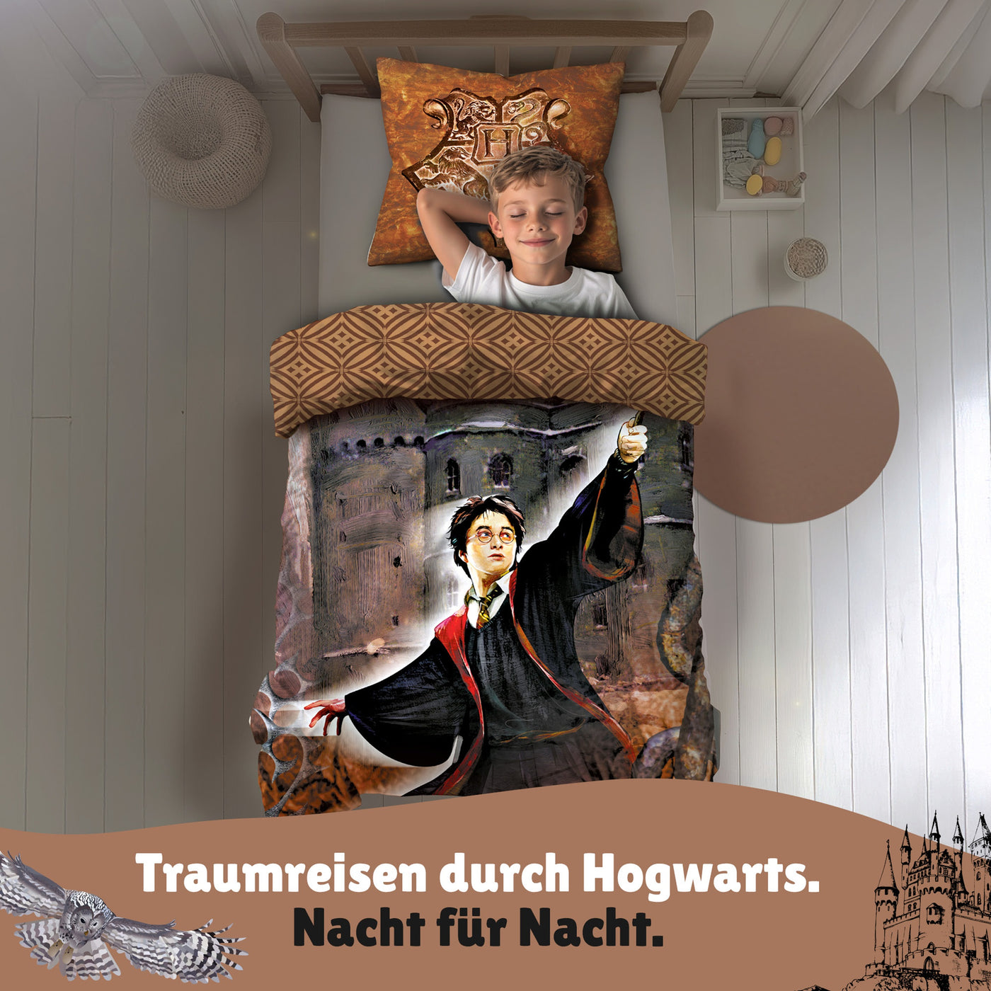 Infotafel Material und Waschhinweise Harry Potter Microfaser Bettwäsche 135x200 cm mit Wendemotiv rostrot kupfer 