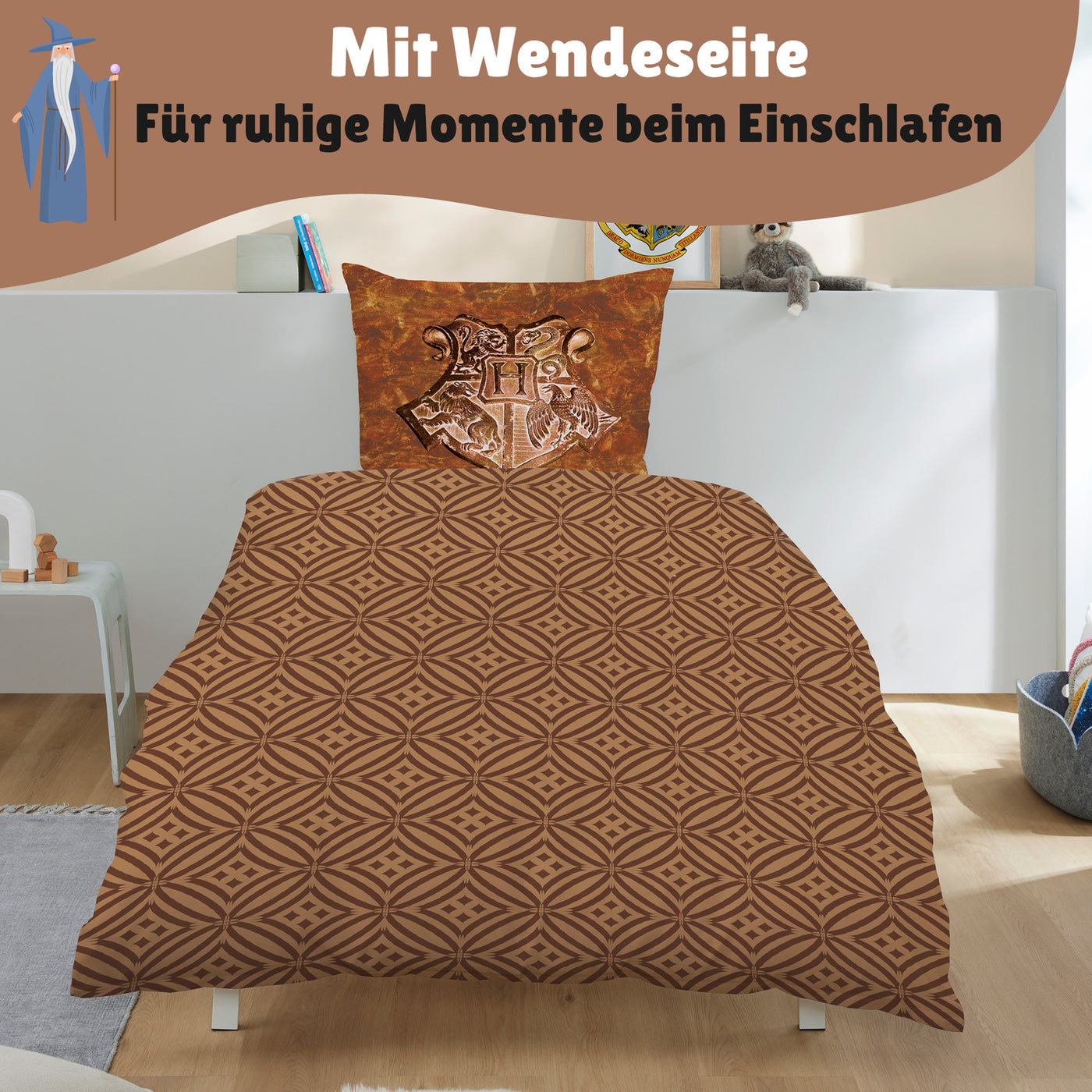 Größe 135x200 80x80 cm und Lieferumfang 2-teiliges Set Harry Potter Microfaser rostrot kupfer 