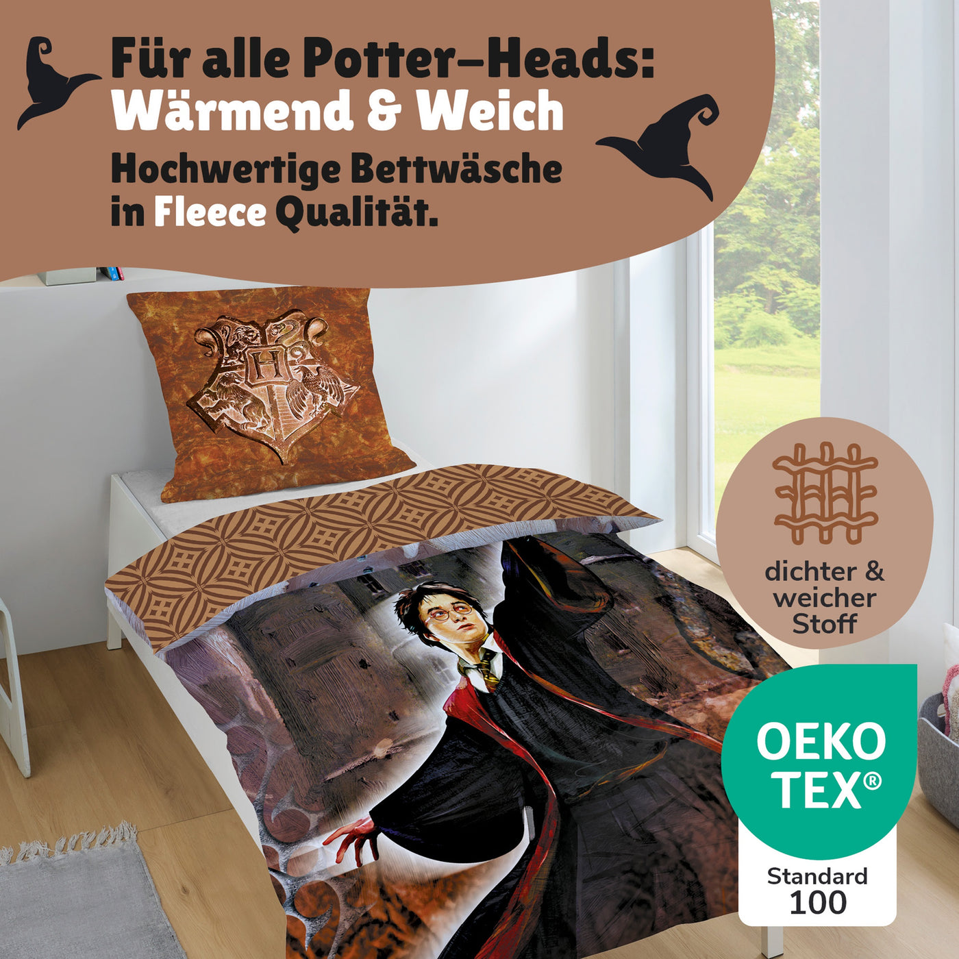 Harry Potter Microfaser Bettwäsche 135x200 cm Vorder- und Rückseite nebeneinander