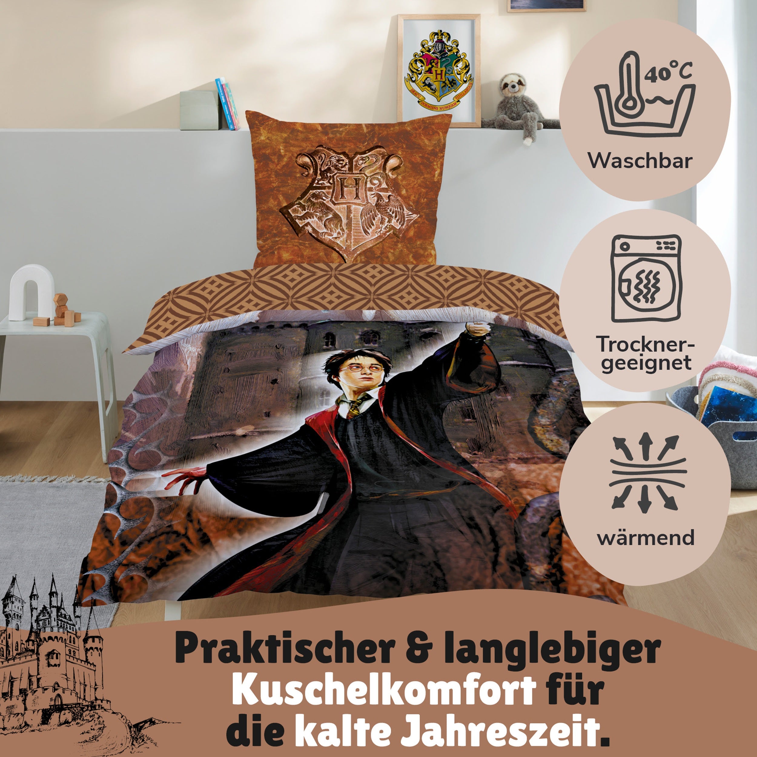 Harry Potter Microfaser Bettwäsche Rückseite mit Muster