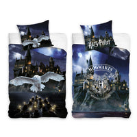 Biber Bettwäsche Set mit Harry Potter Motiv mit Eule Hedwig und Hogwarts in schwarz 135x200 cm