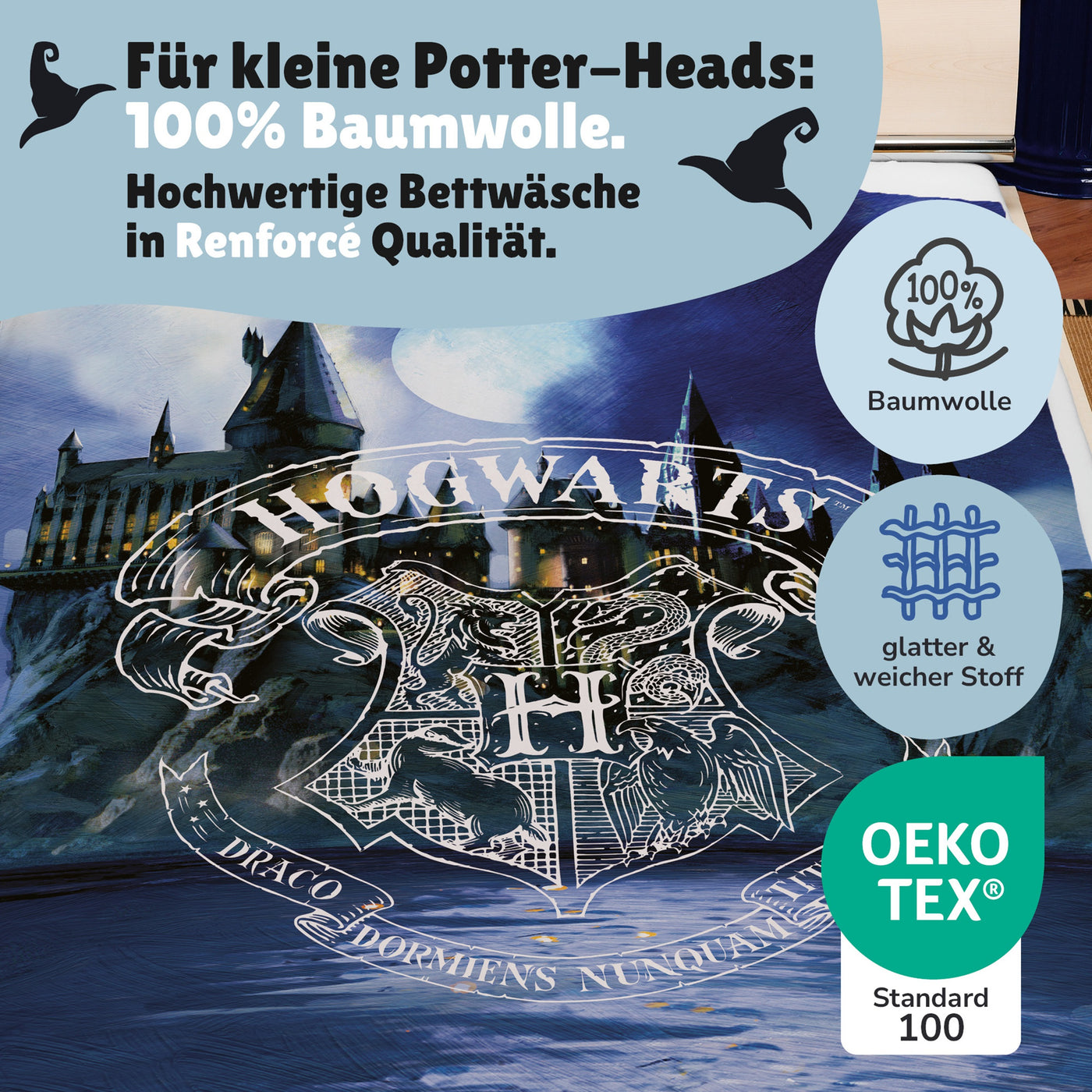 Harry Potter Bettwäsche Set in schwarz mit beiden Seiten nebeneinander