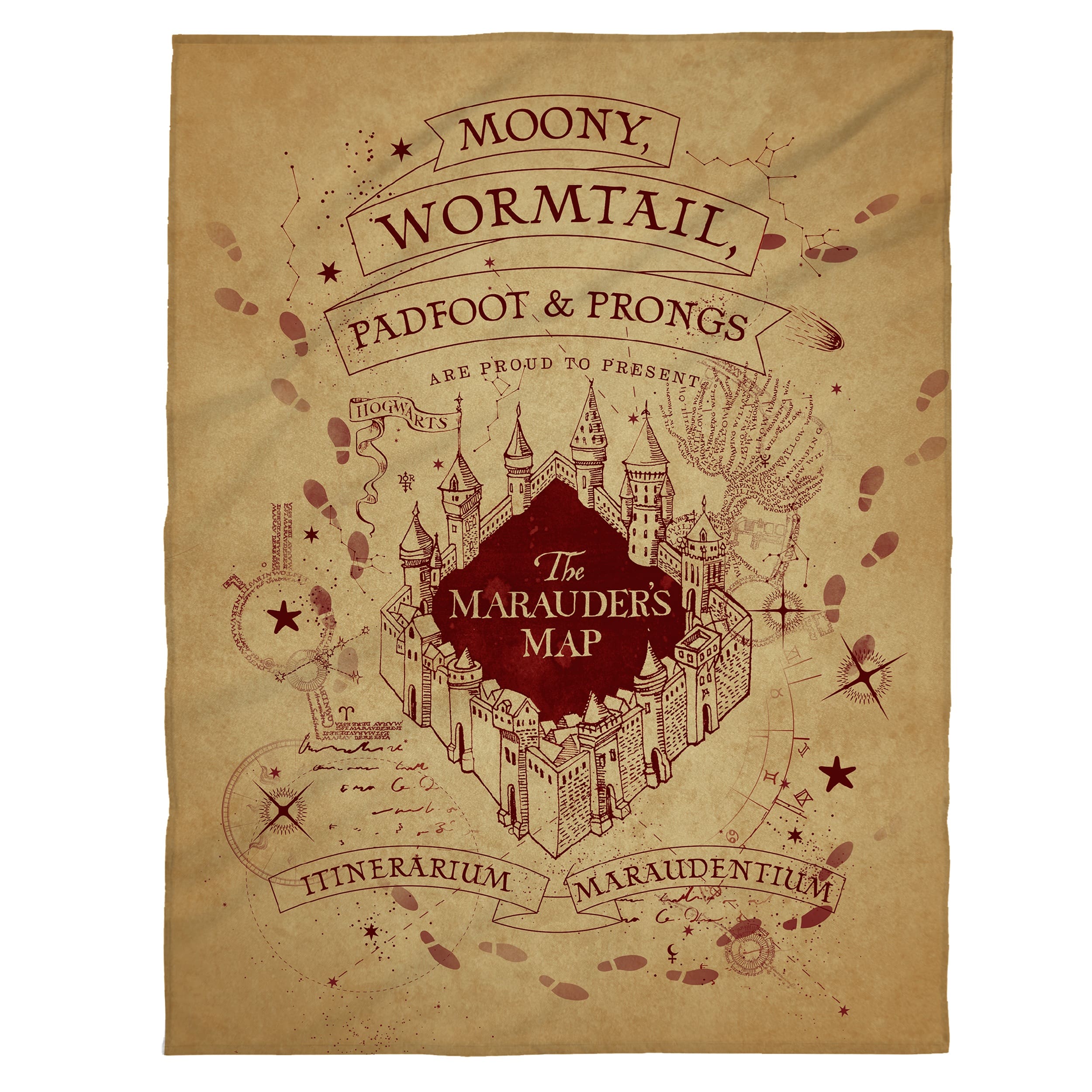 Vollanasich Decke vor weißem Grund, beige mit Karte des Rumtreibers in Rot Bordeaux