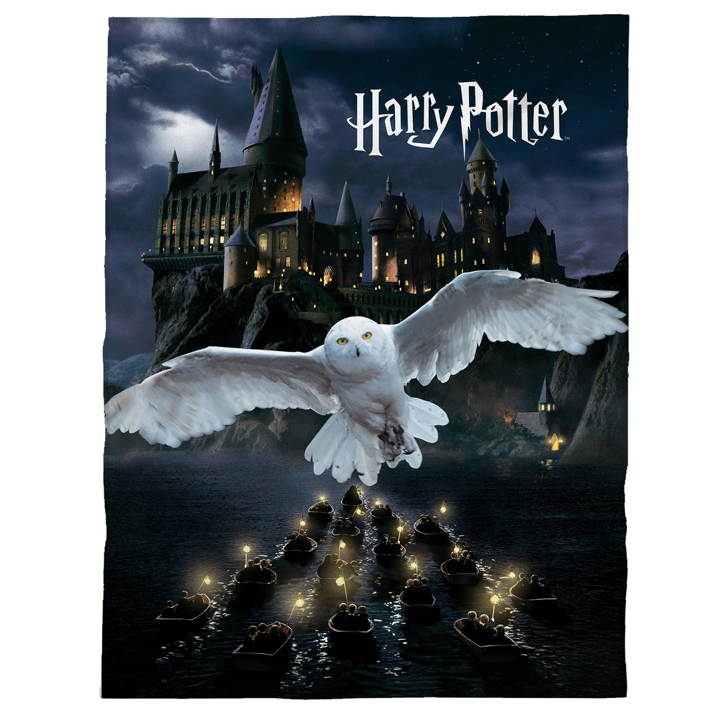 Harry Potter Kuscheldecke Wohndecke schwarz mit Eule Hedwig weiß und Schriftzug