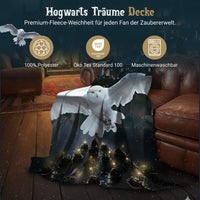 Harry Potter Tagesdecke XL 150 x 200 cm mit Eule Hedwig und Hogwarts - Überwurfdecke, Kuscheldecke in Fleece-Qualität, extra flauschig und groß