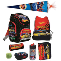 Hot Wheels Schulranzen Set in schwarz rot mit Auto Motiv für Jungen ab der 1. Klasse