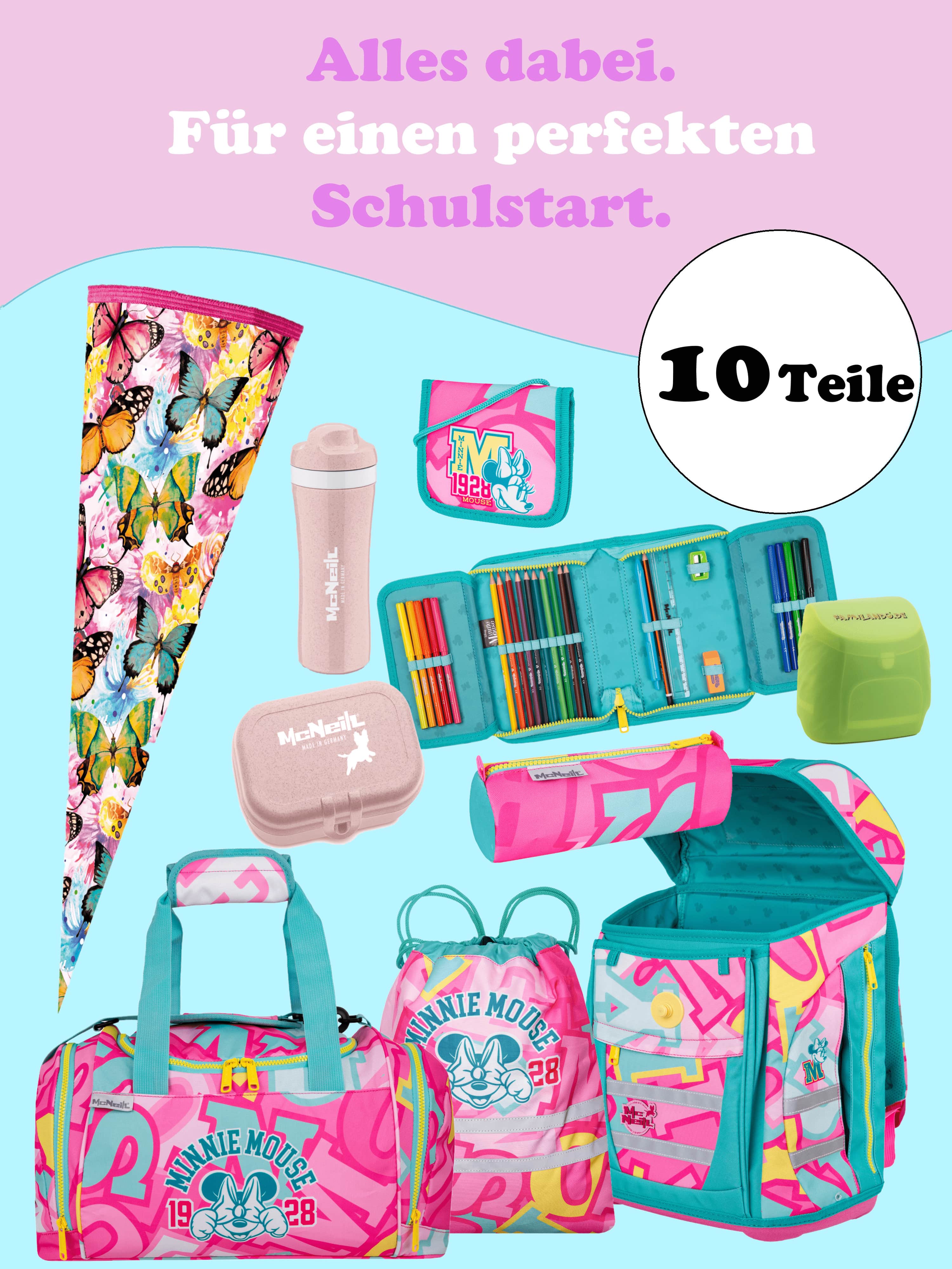 McNeill Teneris Minnie Mouse Schulranzen Set für Mädchen 1. Klasse - Ergonomisch, Leicht, Geräumig - 980 Gramm, 18 L Volumen - Disney Sonder-Edition