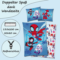 Infotafel Größe & Verschluss der Spidey Bettwäsche für Jungen