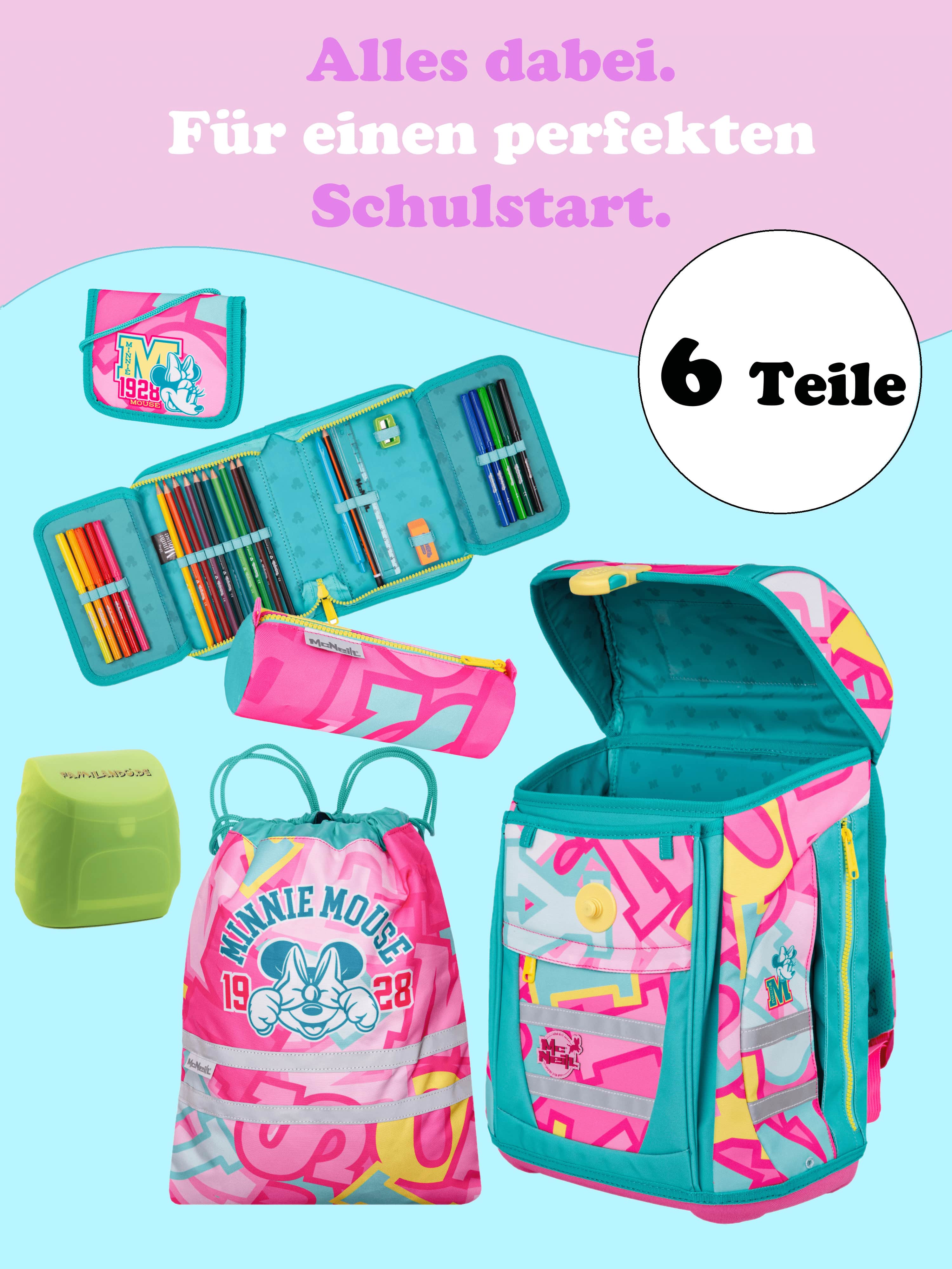 McNeill Teneris Minnie Mouse Schulranzen Set für Mädchen 1. Klasse - Ergonomisch, Leicht, Geräumig - 980 Gramm, 18 L Volumen - Disney Sonder-Edition