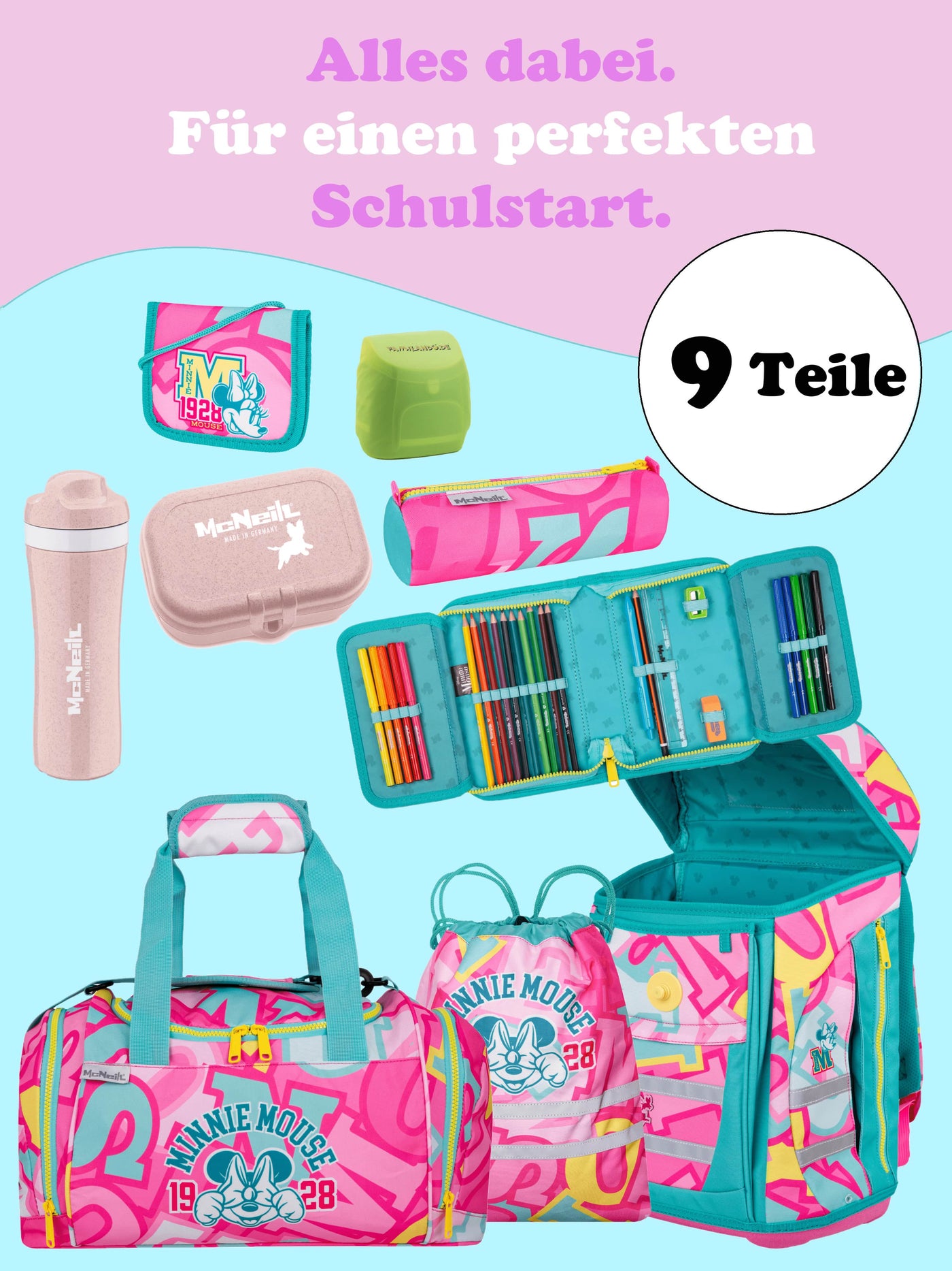 McNeill Teneris Schulranzen Set, Disney Sonderedition - Minnie Mouse Schultasche ab 1. Klasse